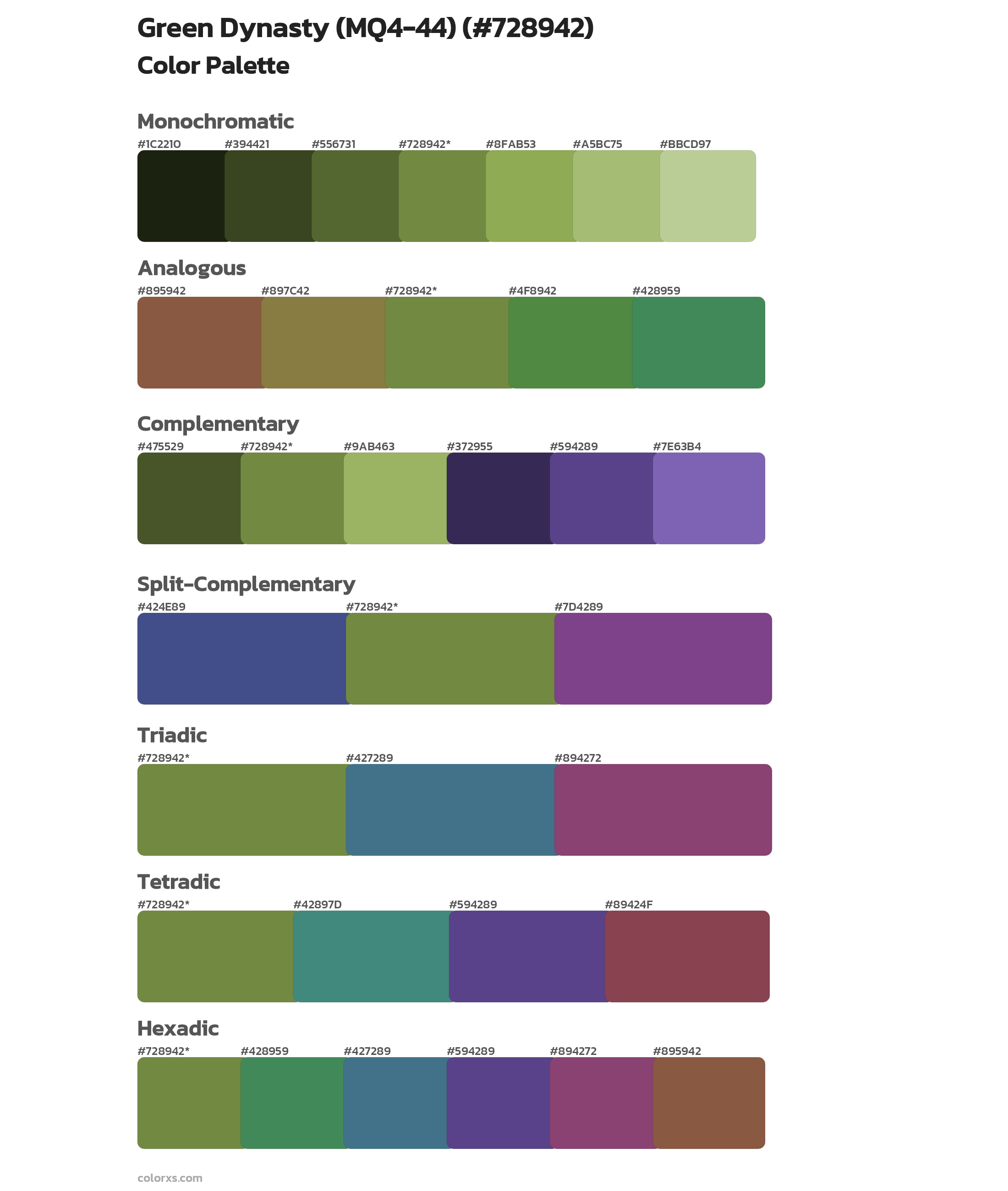 Green Dynasty (MQ4-44) Color Scheme Palettes