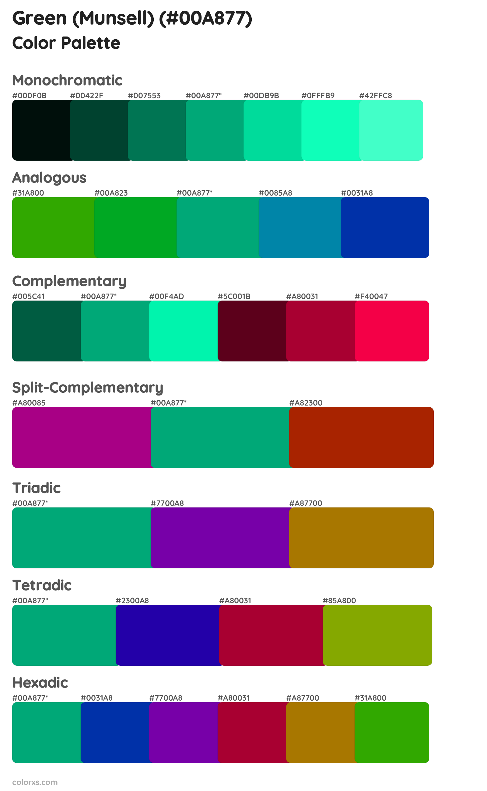 Green (Munsell) Color Scheme Palettes