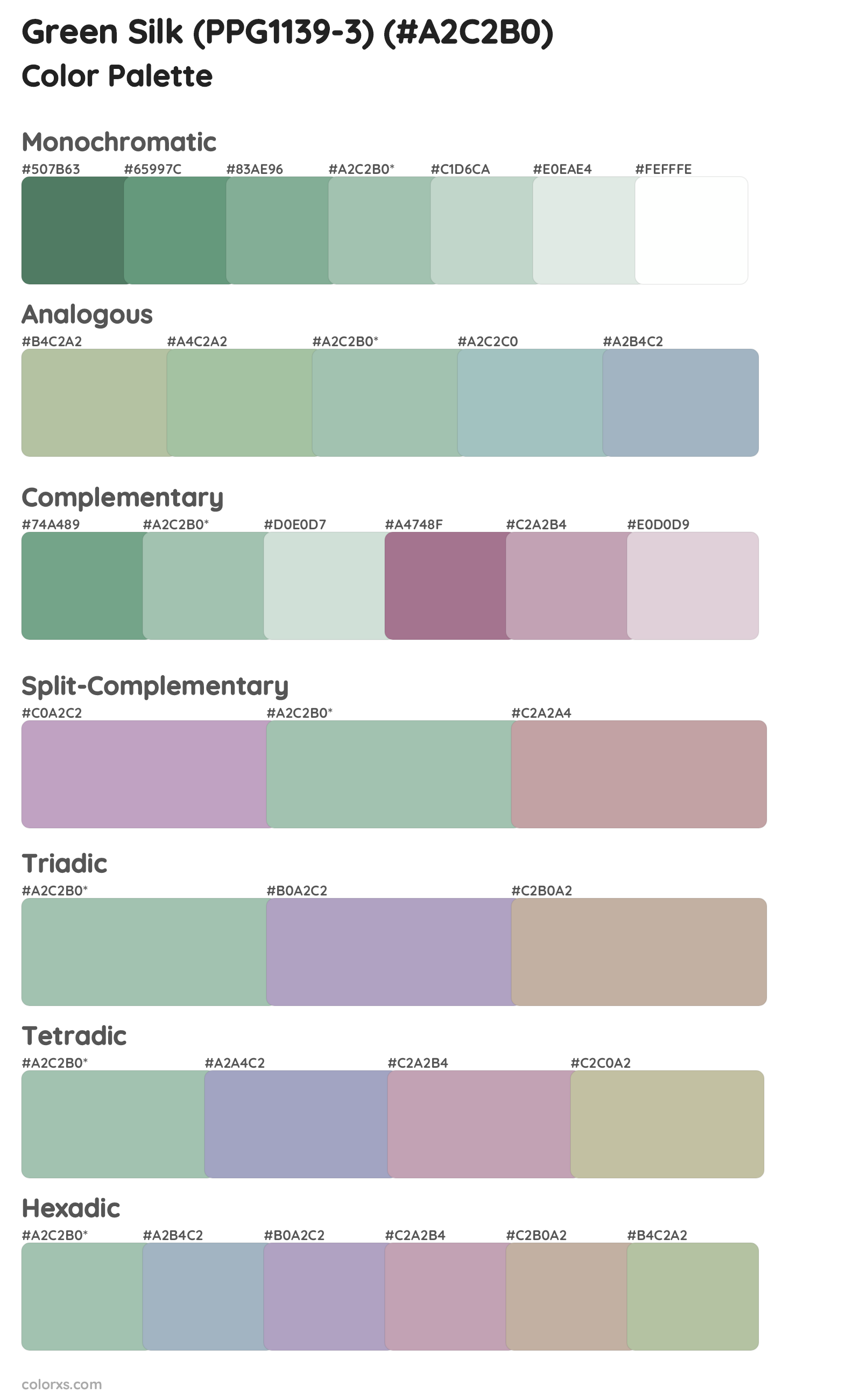Green Silk (PPG1139-3) Color Scheme Palettes