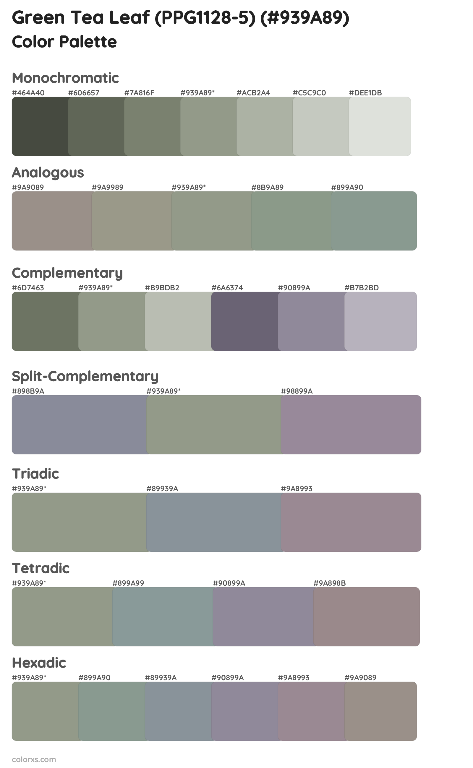 Green Tea Leaf (PPG1128-5) Color Scheme Palettes