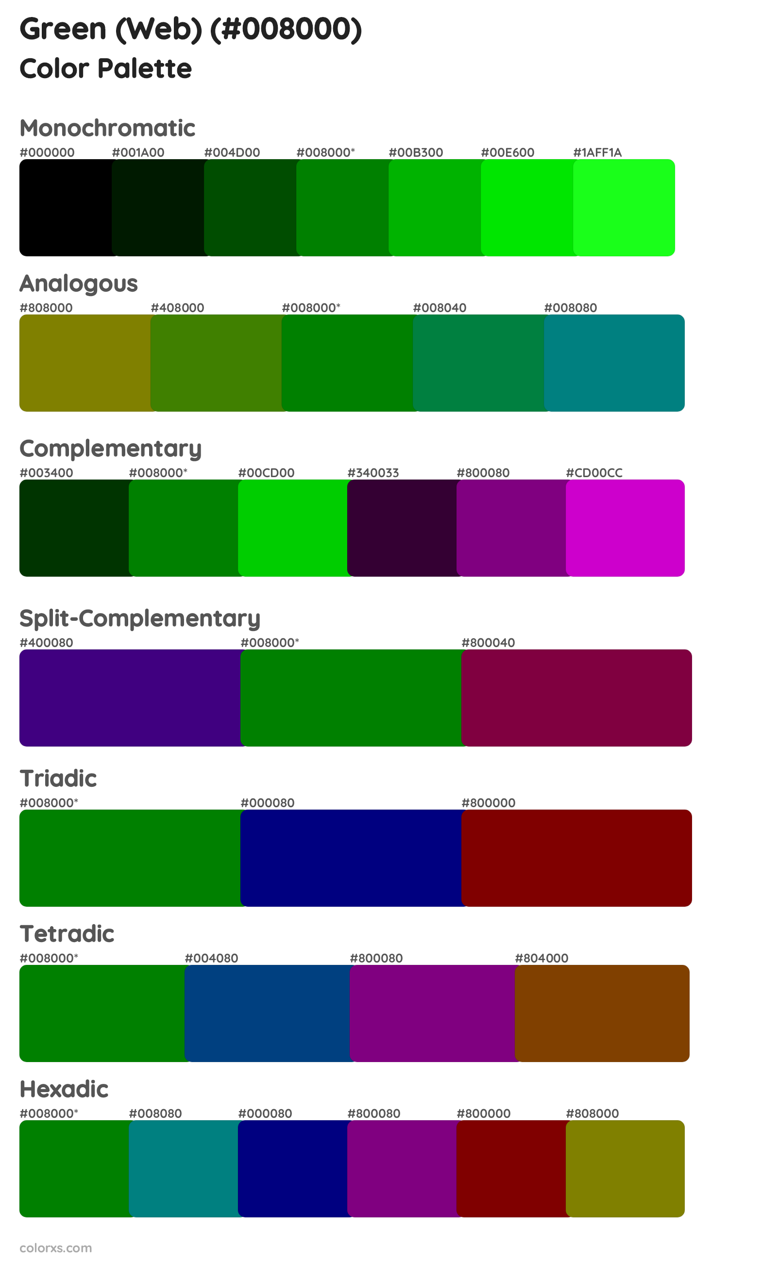 Green (Web) Color Scheme Palettes