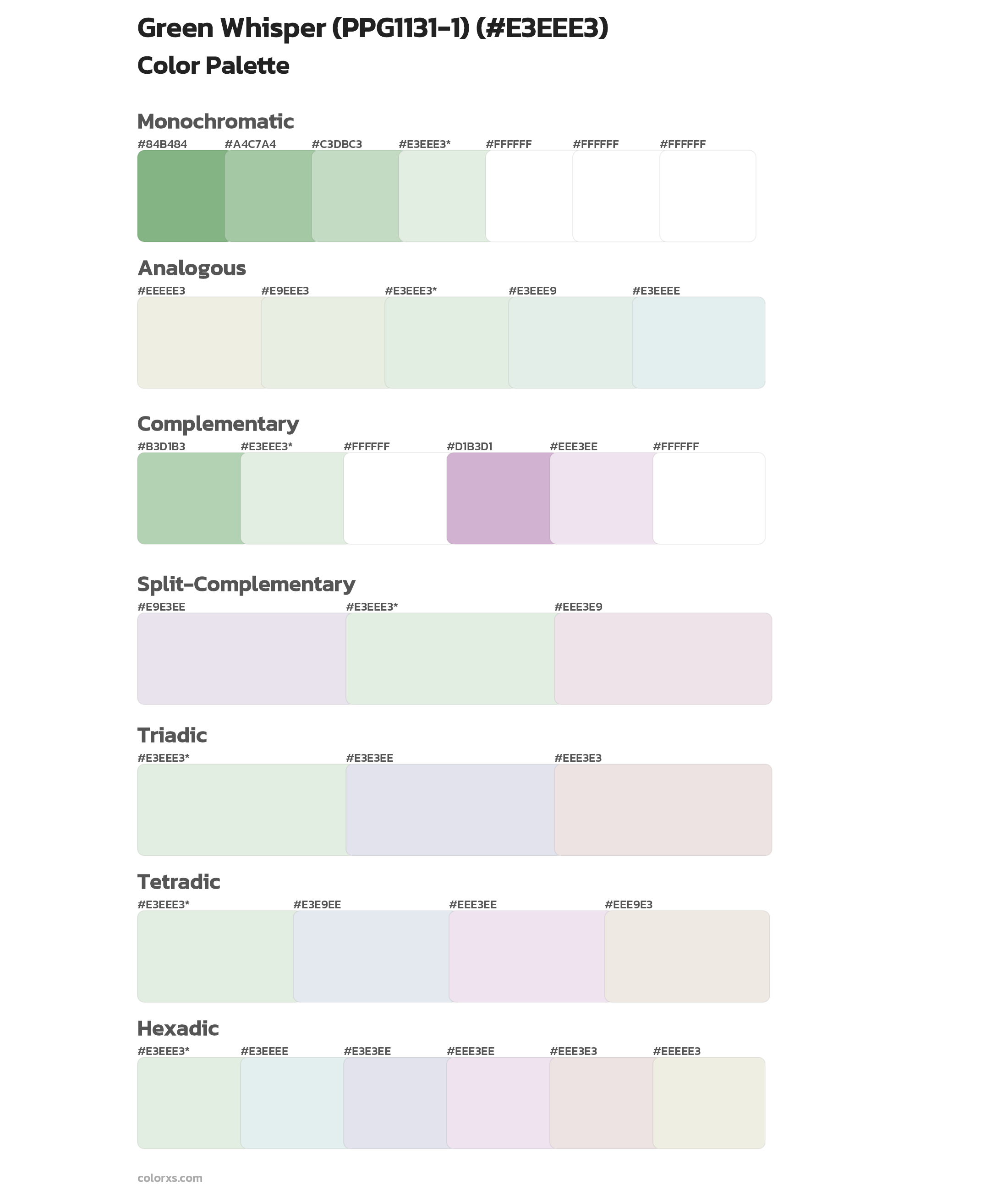 Green Whisper (PPG1131-1) Color Scheme Palettes