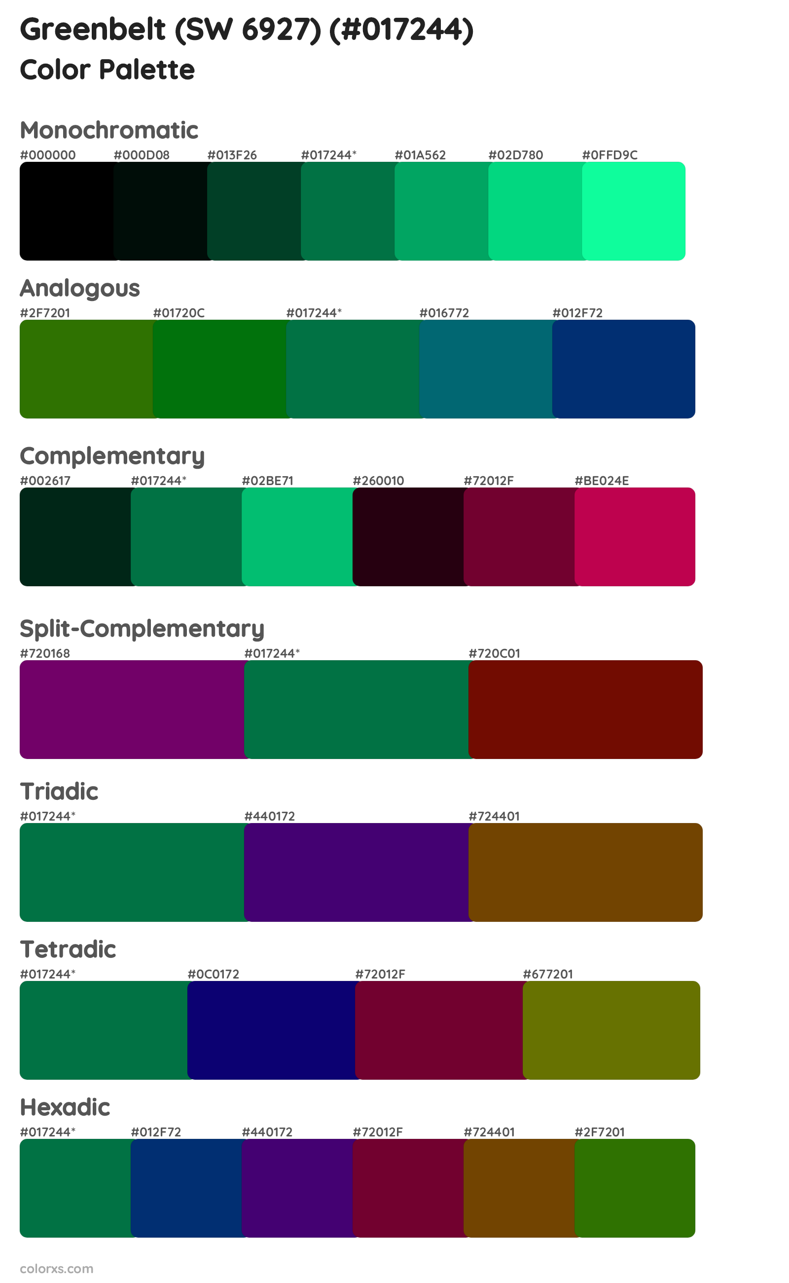 Greenbelt (SW 6927) Color Scheme Palettes