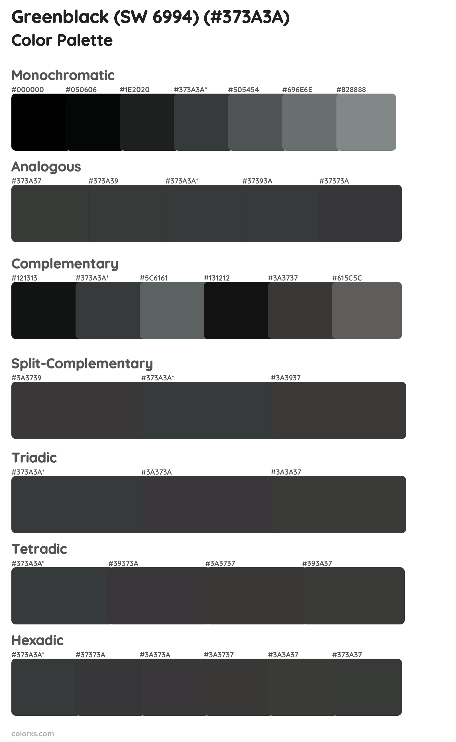 Greenblack (SW 6994) Color Scheme Palettes