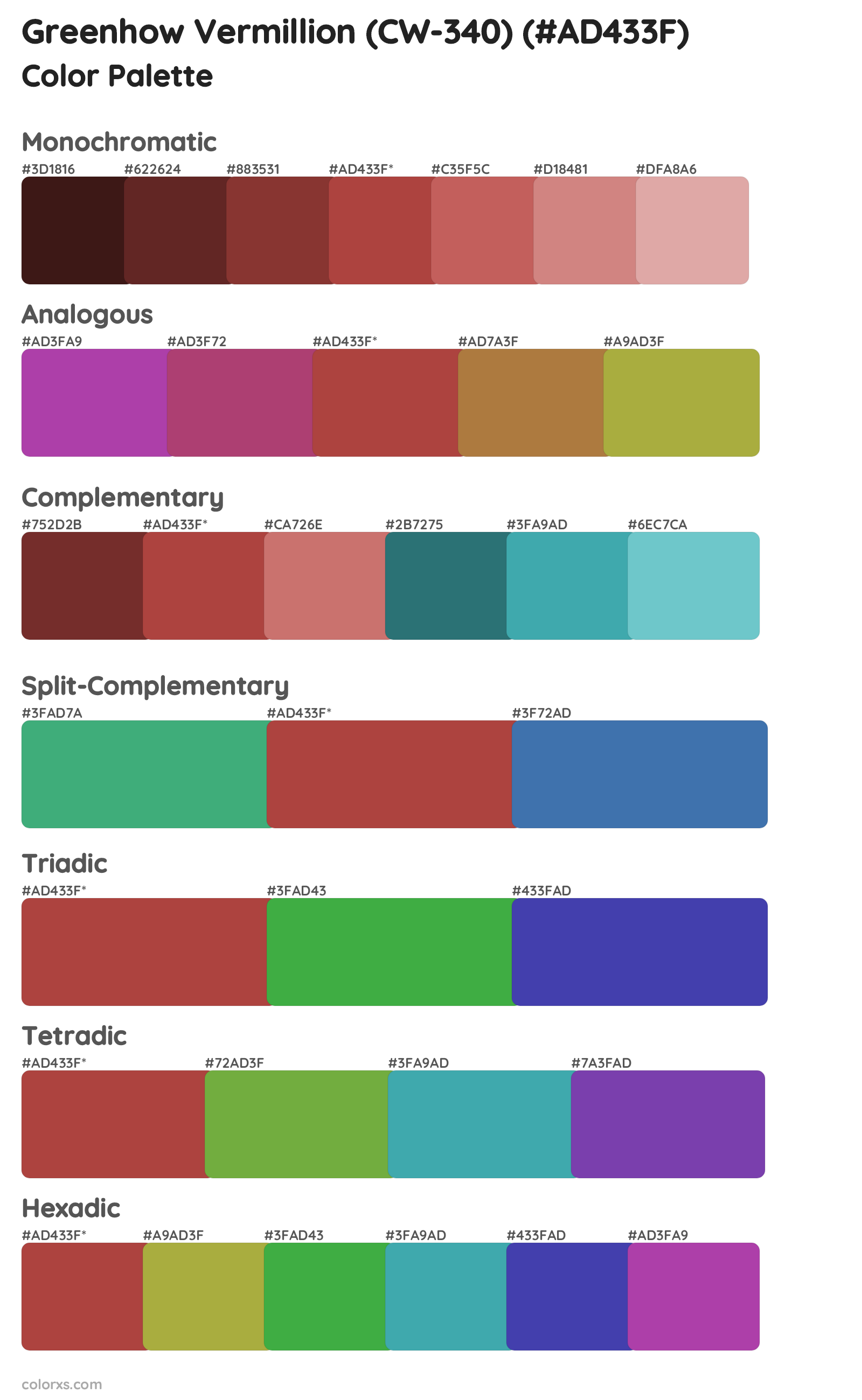Greenhow Vermillion (CW-340) Color Scheme Palettes