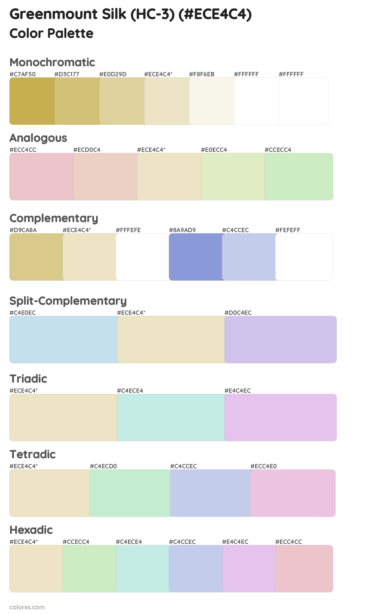 Greenmount Silk (HC-3) Color Scheme Palettes