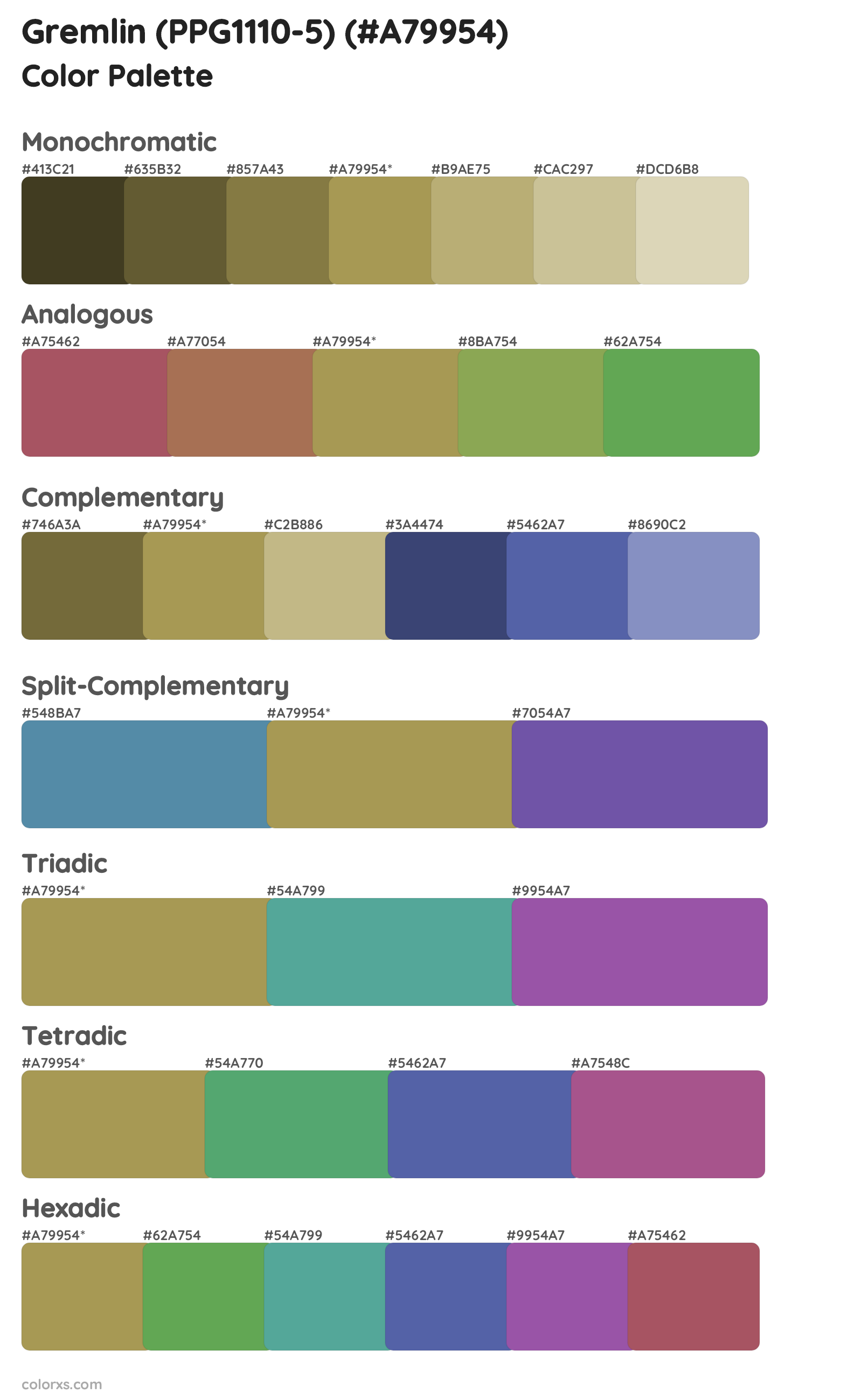 Gremlin (PPG1110-5) Color Scheme Palettes