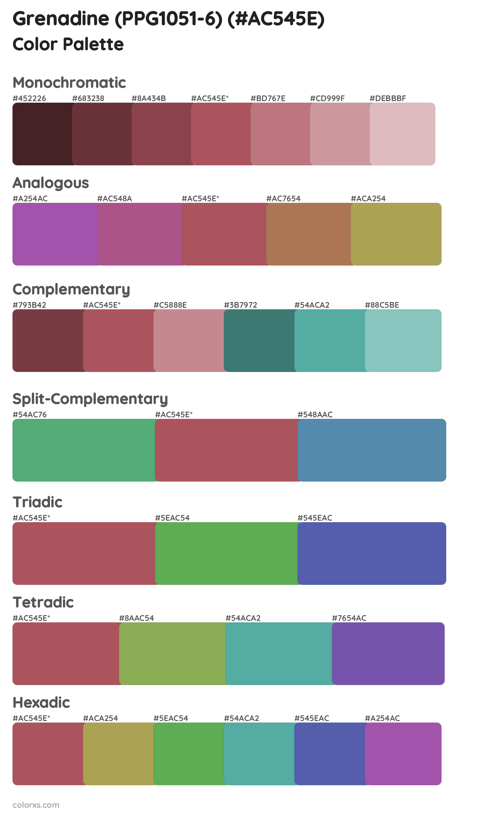 Grenadine (PPG1051-6) Color Scheme Palettes