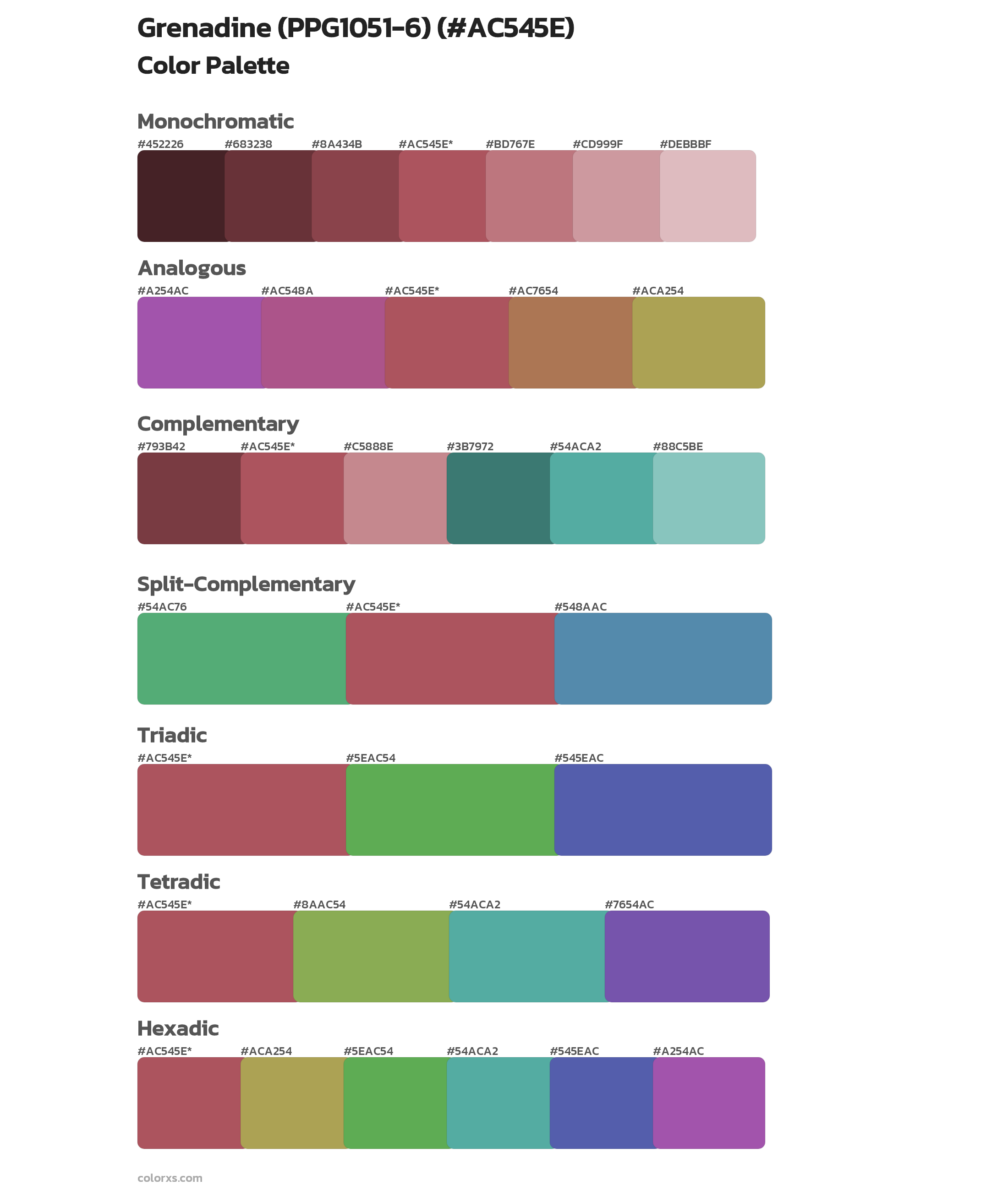 Grenadine (PPG1051-6) Color Scheme Palettes