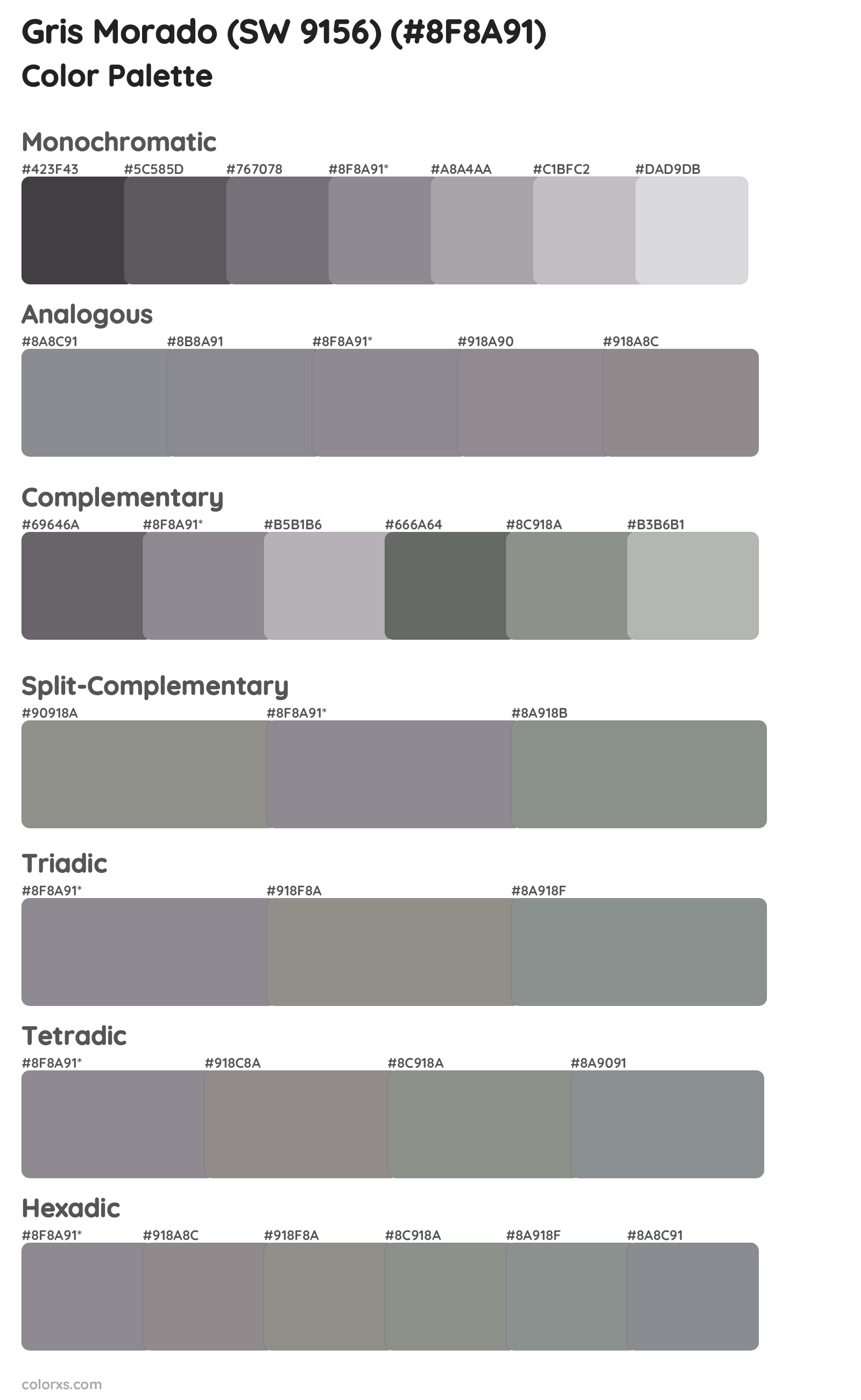 Gris Morado (SW 9156) Color Scheme Palettes