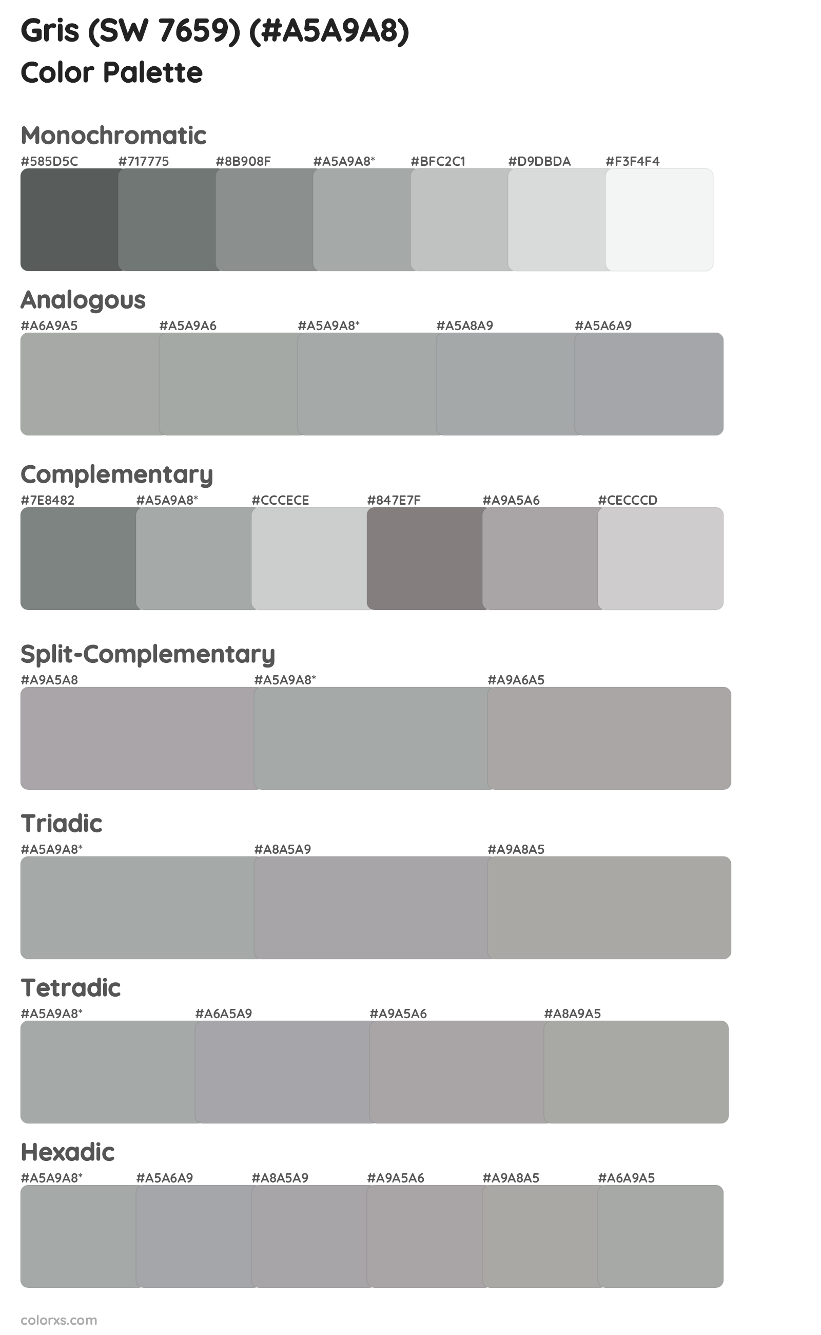 Gris (SW 7659) Color Scheme Palettes