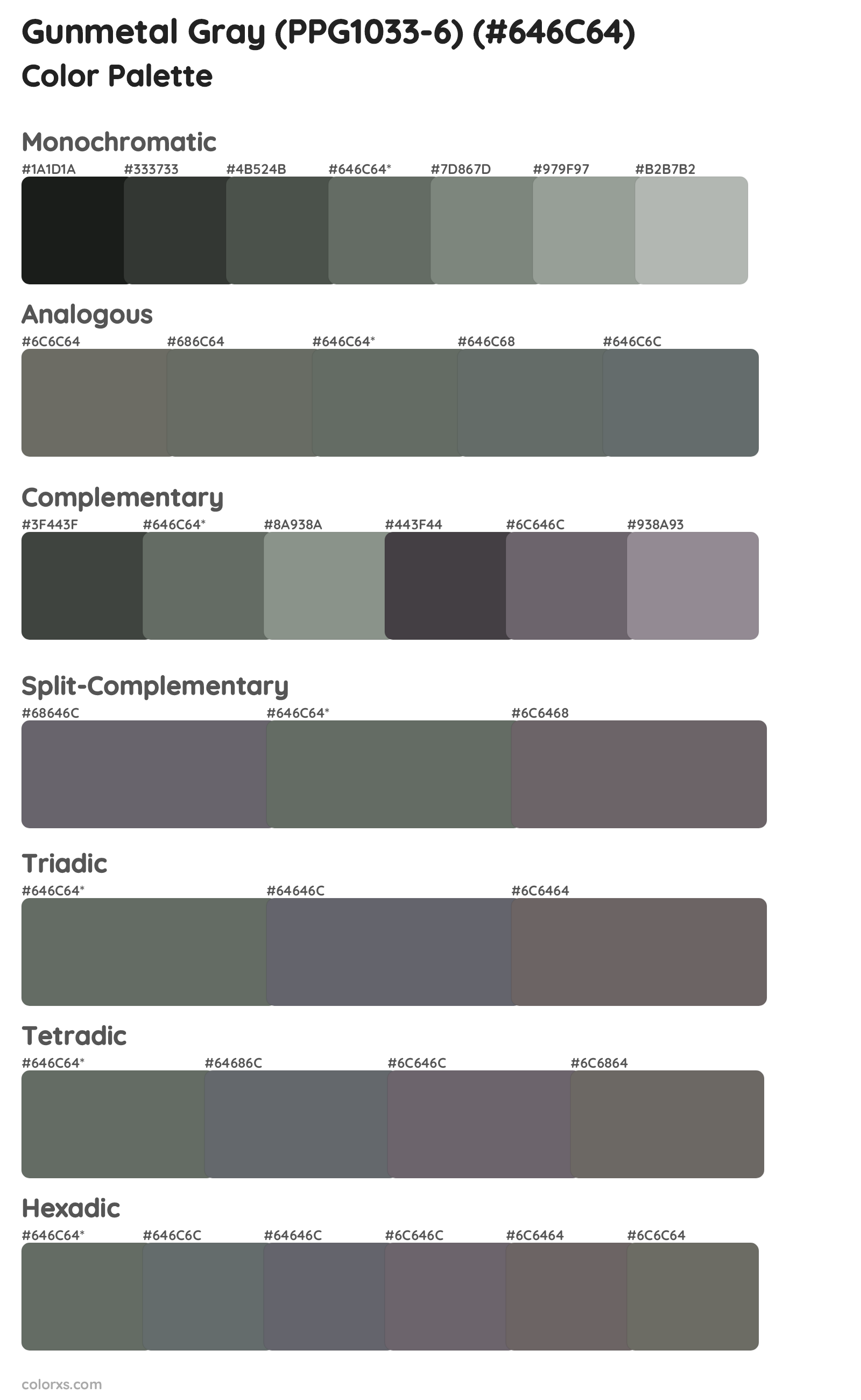 Gunmetal Gray (PPG1033-6) Color Scheme Palettes