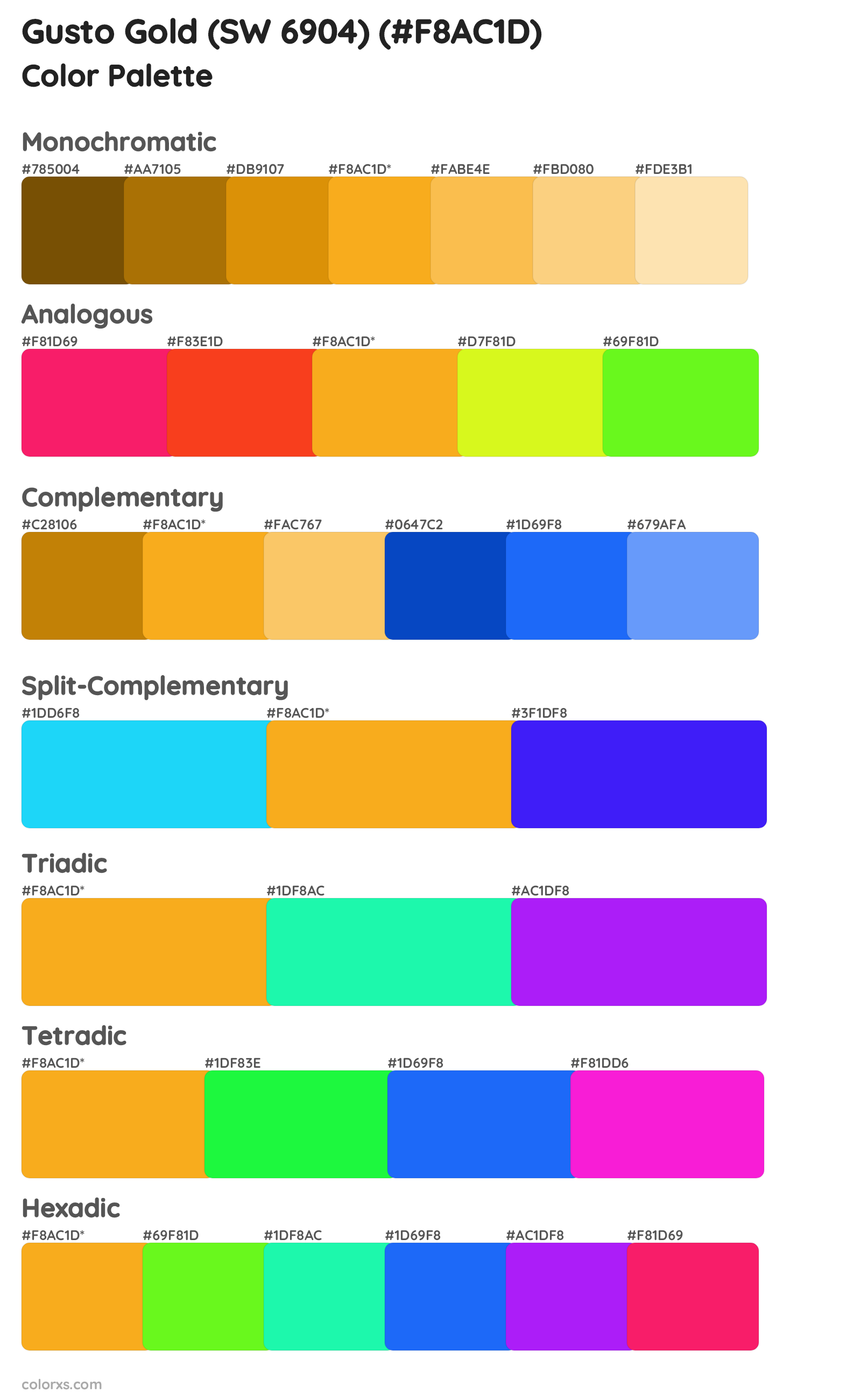 Gusto Gold (SW 6904) Color Scheme Palettes