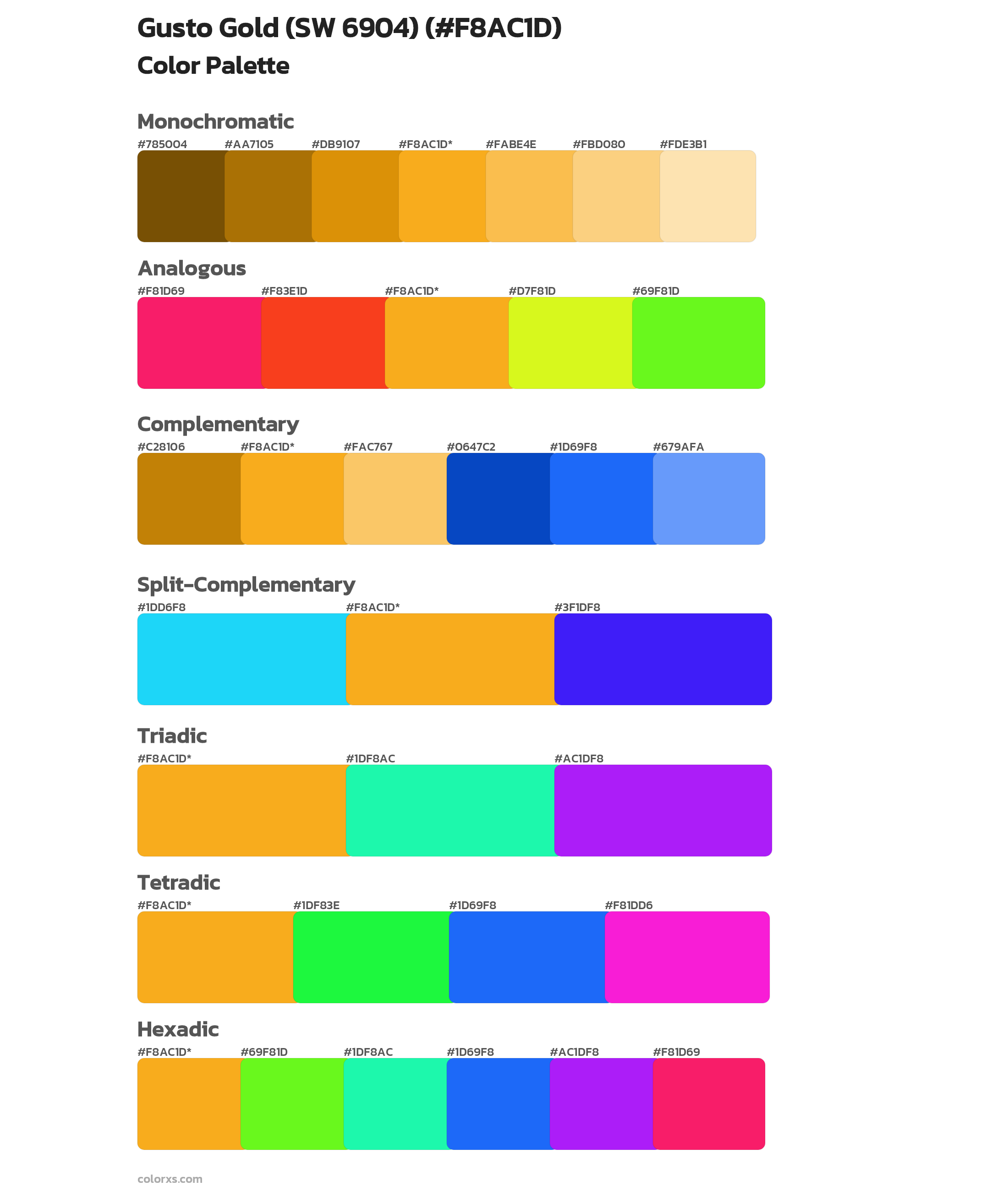Gusto Gold (SW 6904) Color Scheme Palettes