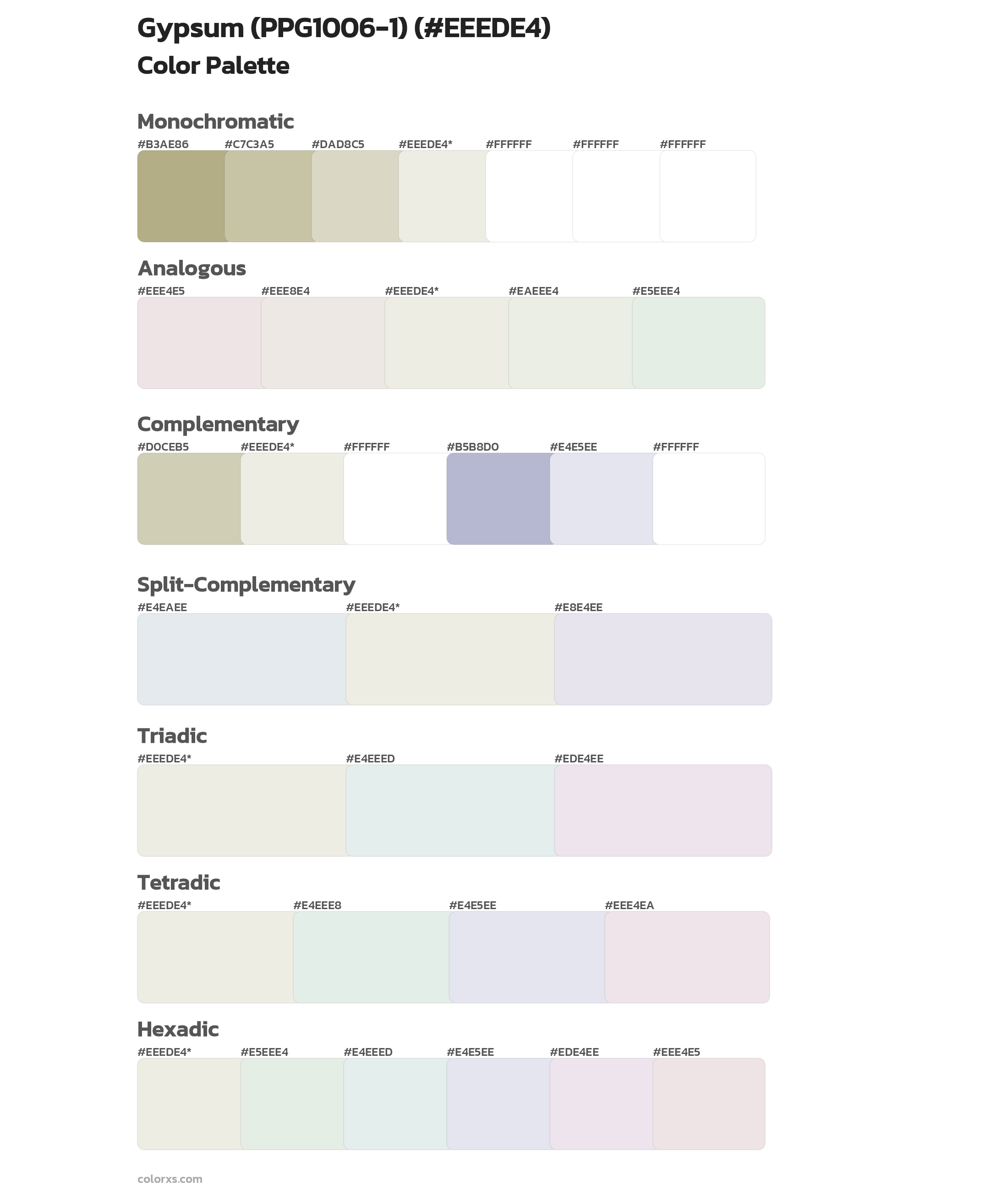 PPG Paints Gypsum (PPG10061) Paint coordinating colors and palettes