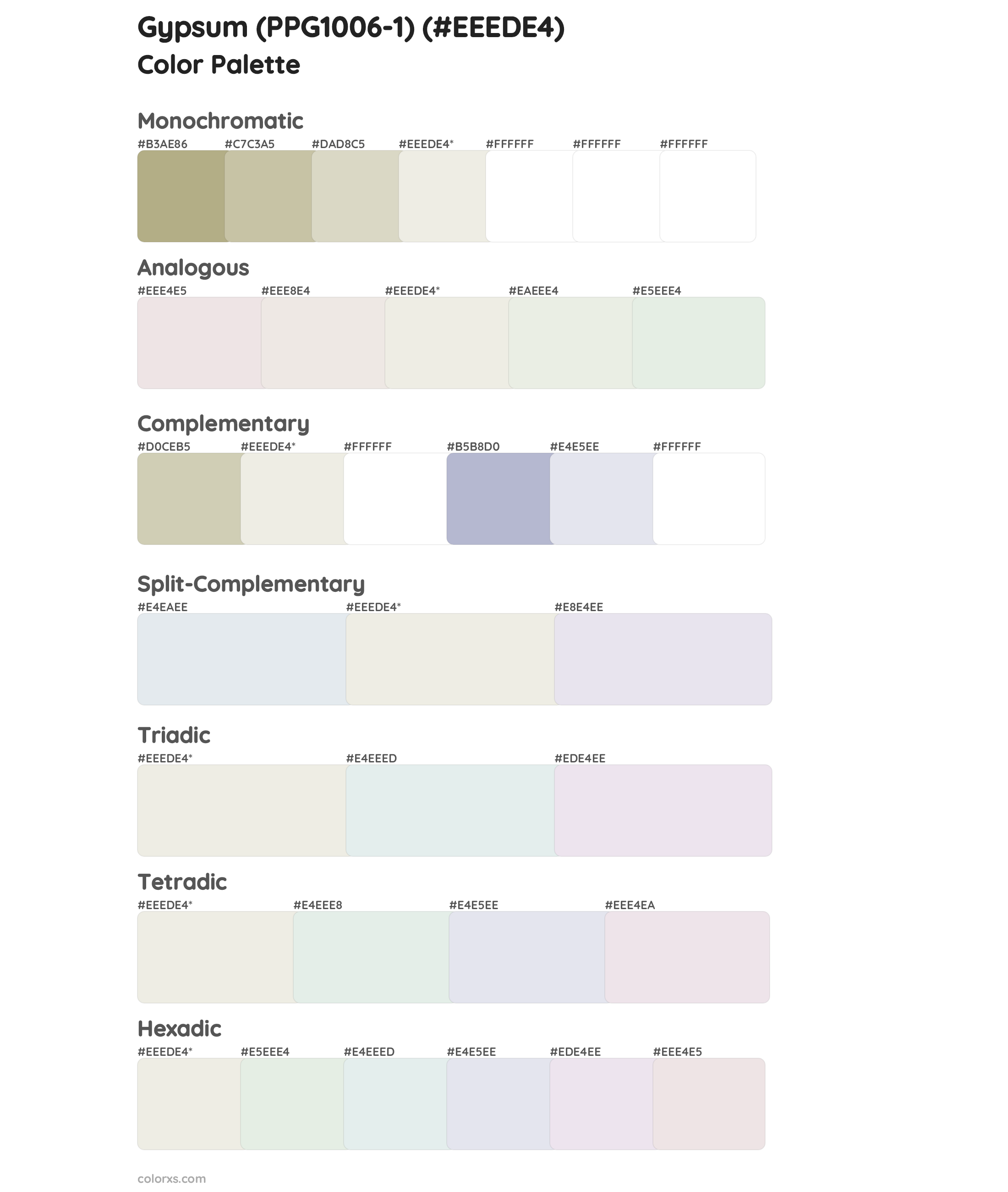 Gypsum (PPG1006-1) Color Scheme Palettes