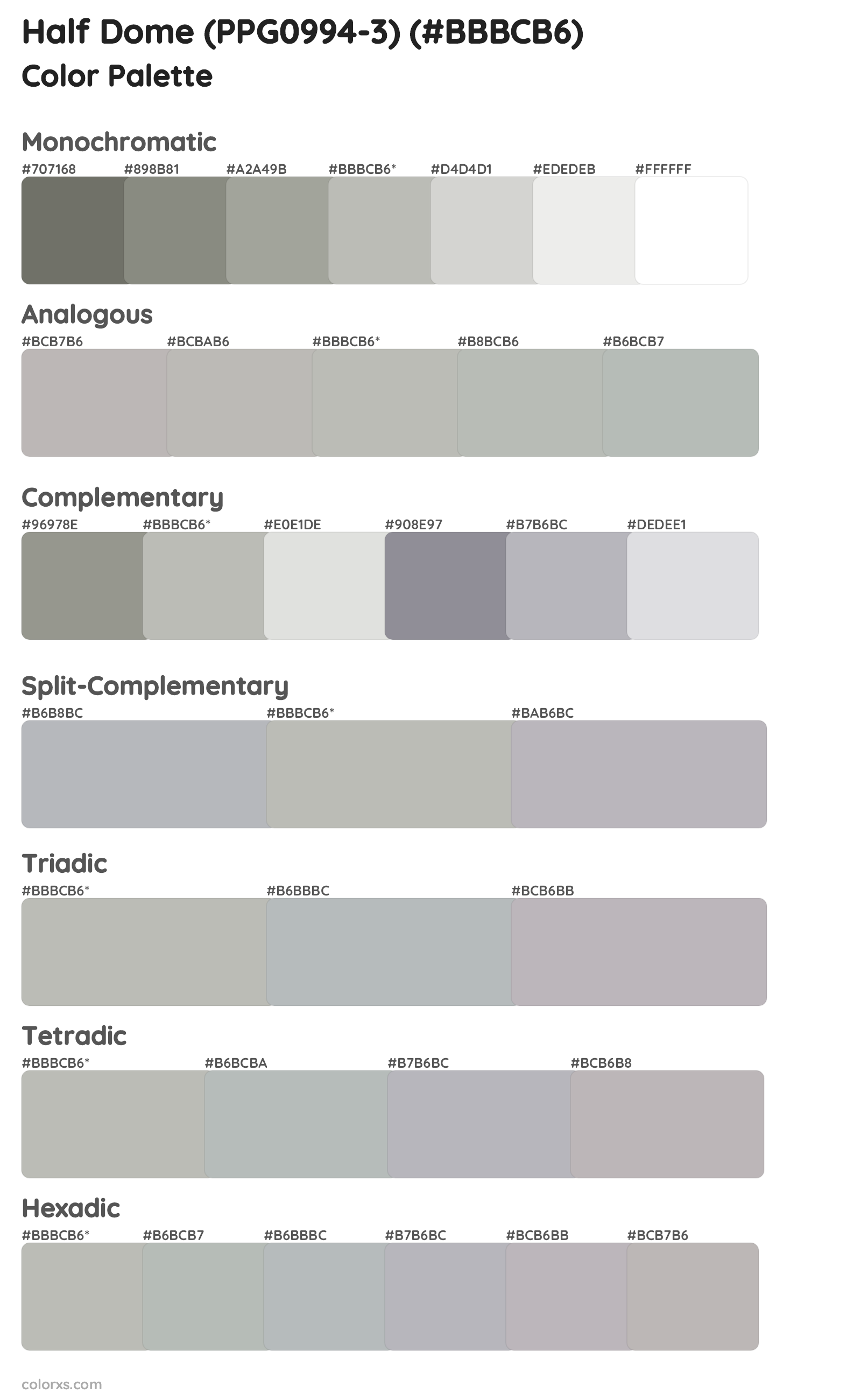 Half Dome (PPG0994-3) Color Scheme Palettes