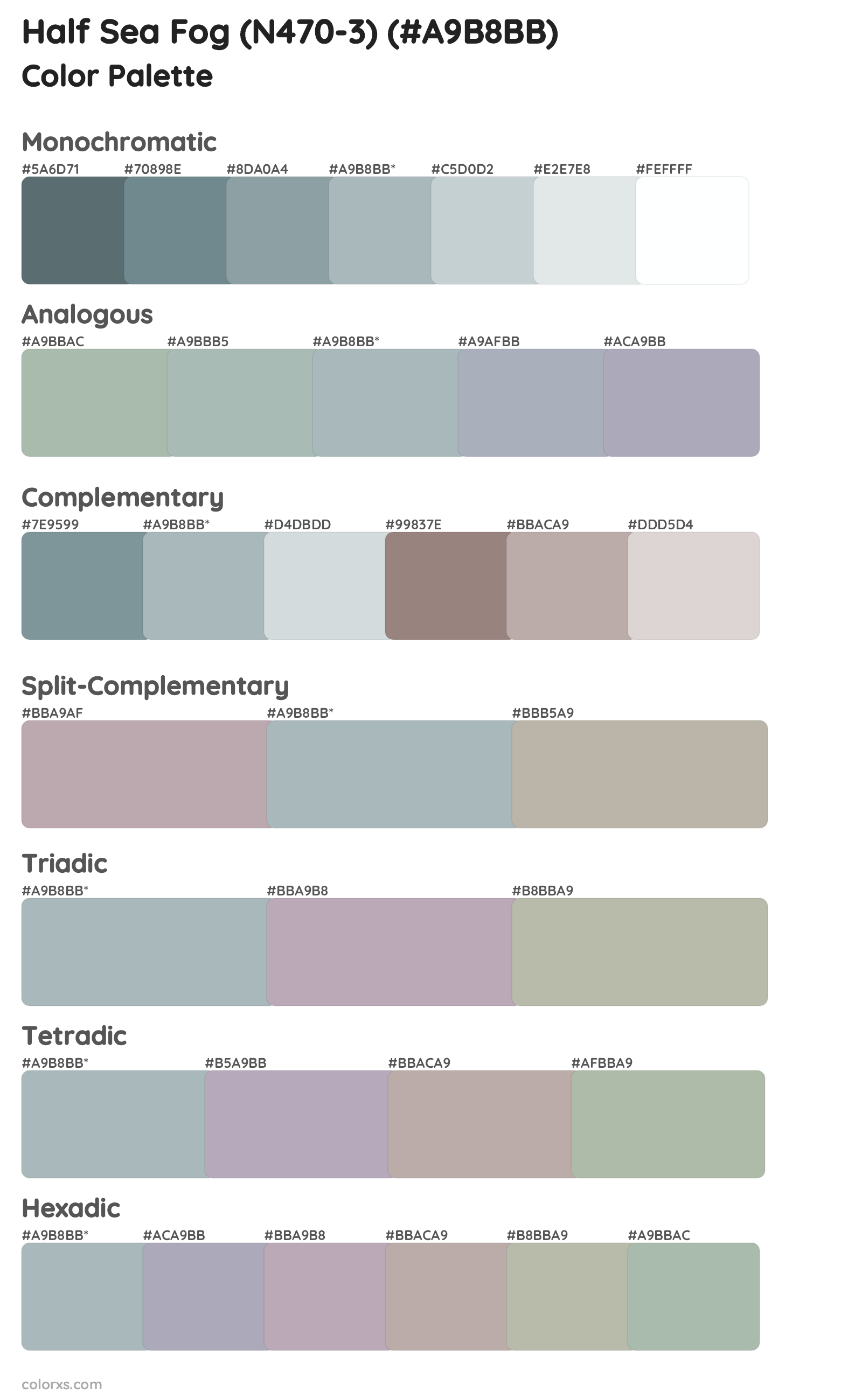 Half Sea Fog (N470-3) Color Scheme Palettes
