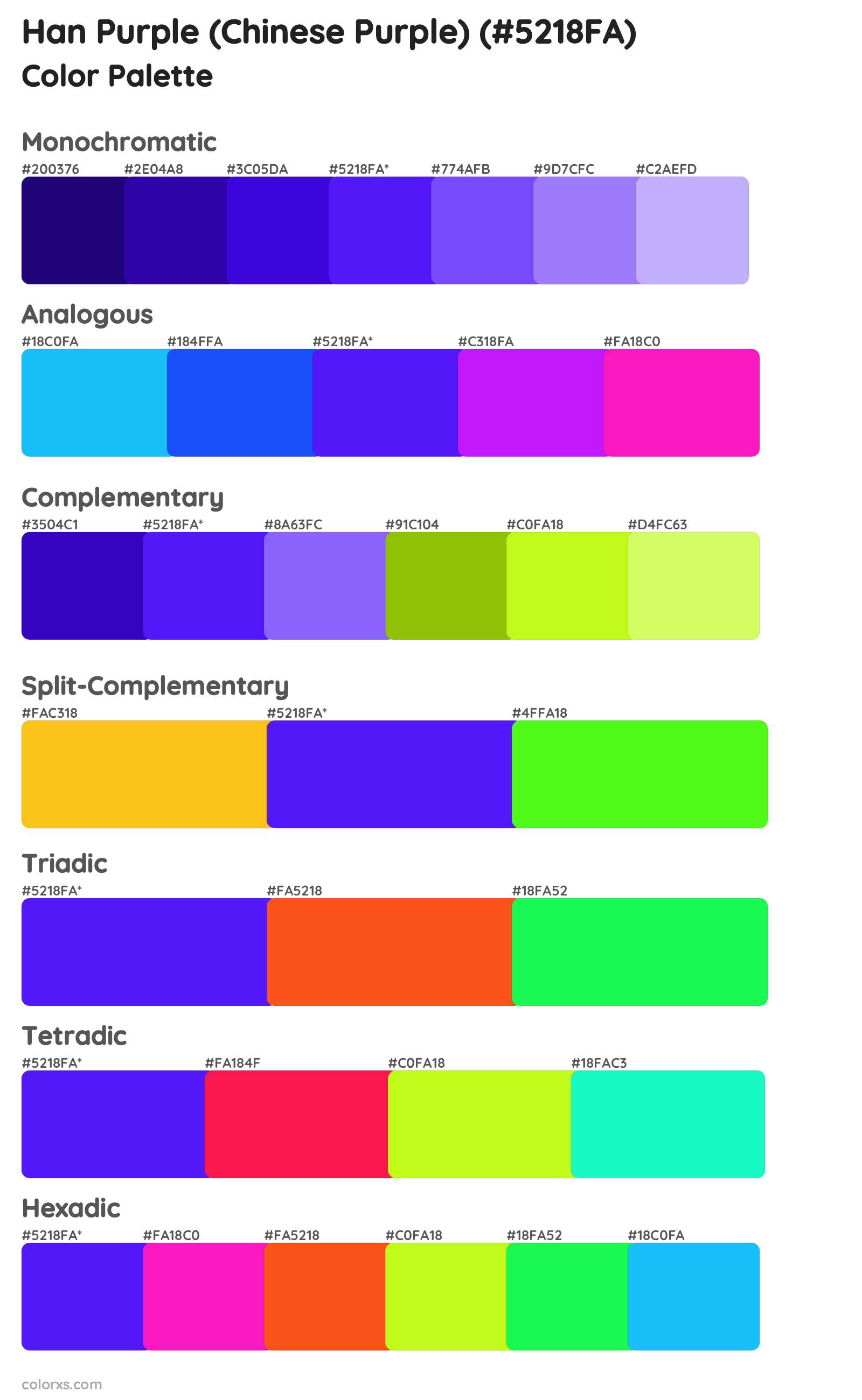 Han Purple (Chinese Purple) Color Scheme Palettes