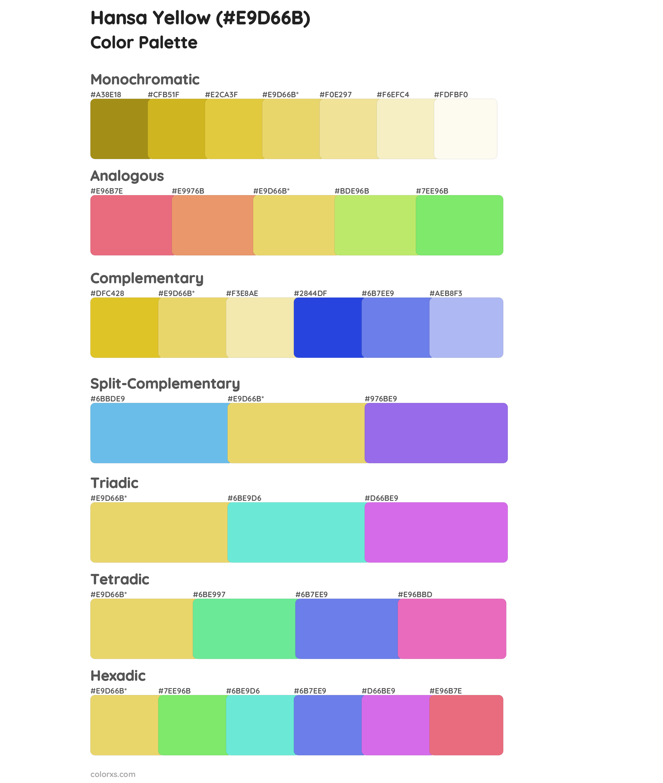 Hansa Yellow Color Scheme Palettes