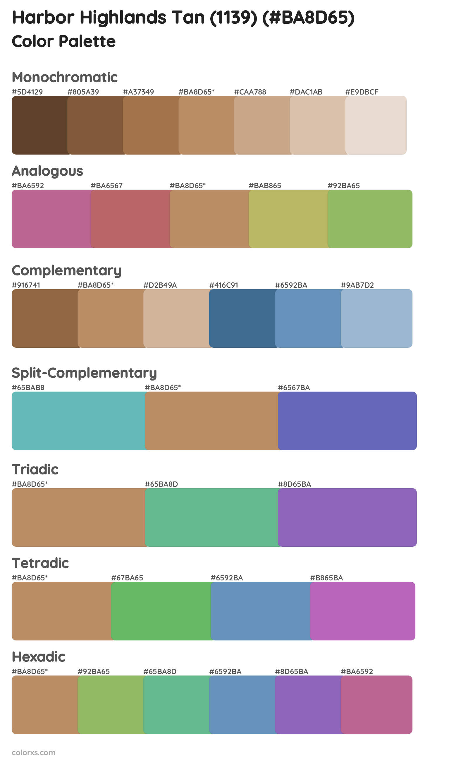 Harbor Highlands Tan (1139) Color Scheme Palettes