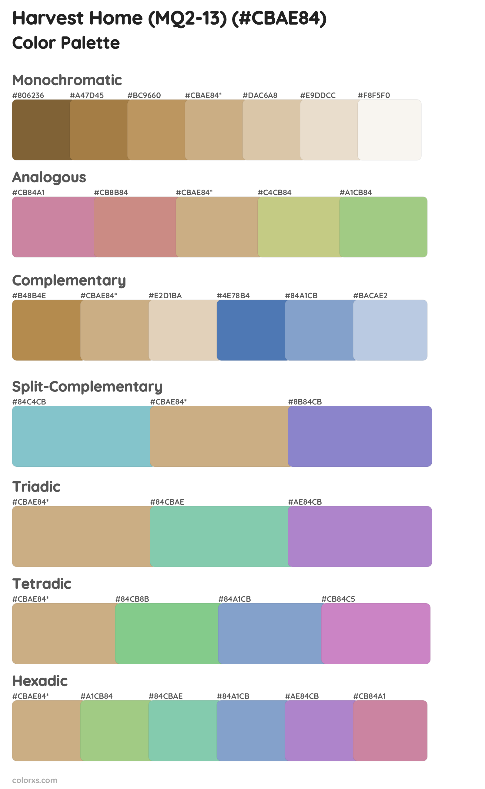 Harvest Home (MQ2-13) Color Scheme Palettes