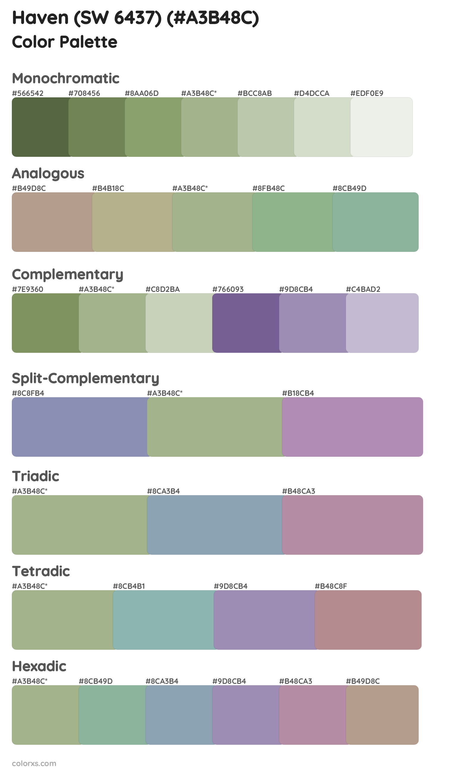 Haven (SW 6437) Color Scheme Palettes