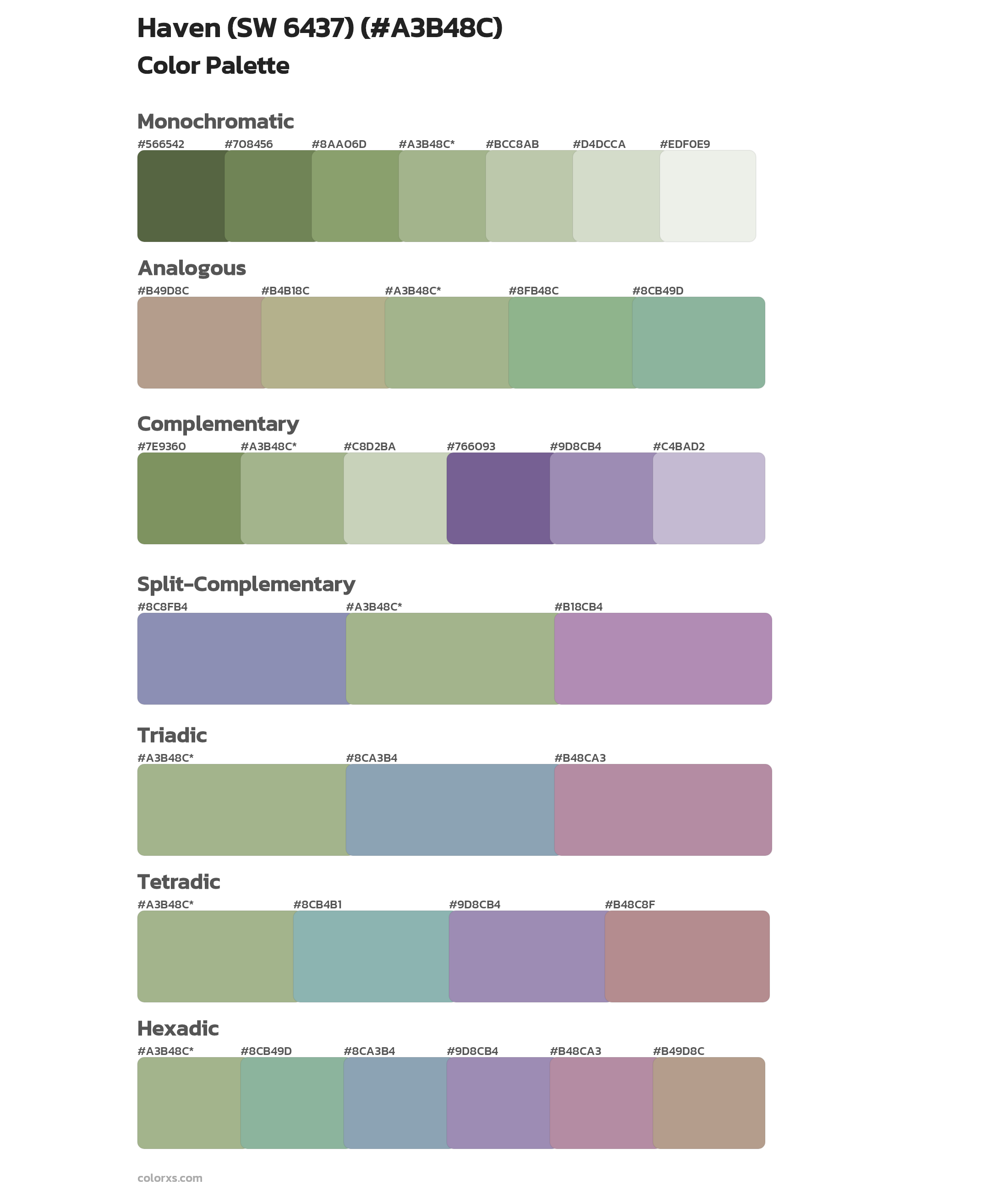 Haven (SW 6437) Color Scheme Palettes