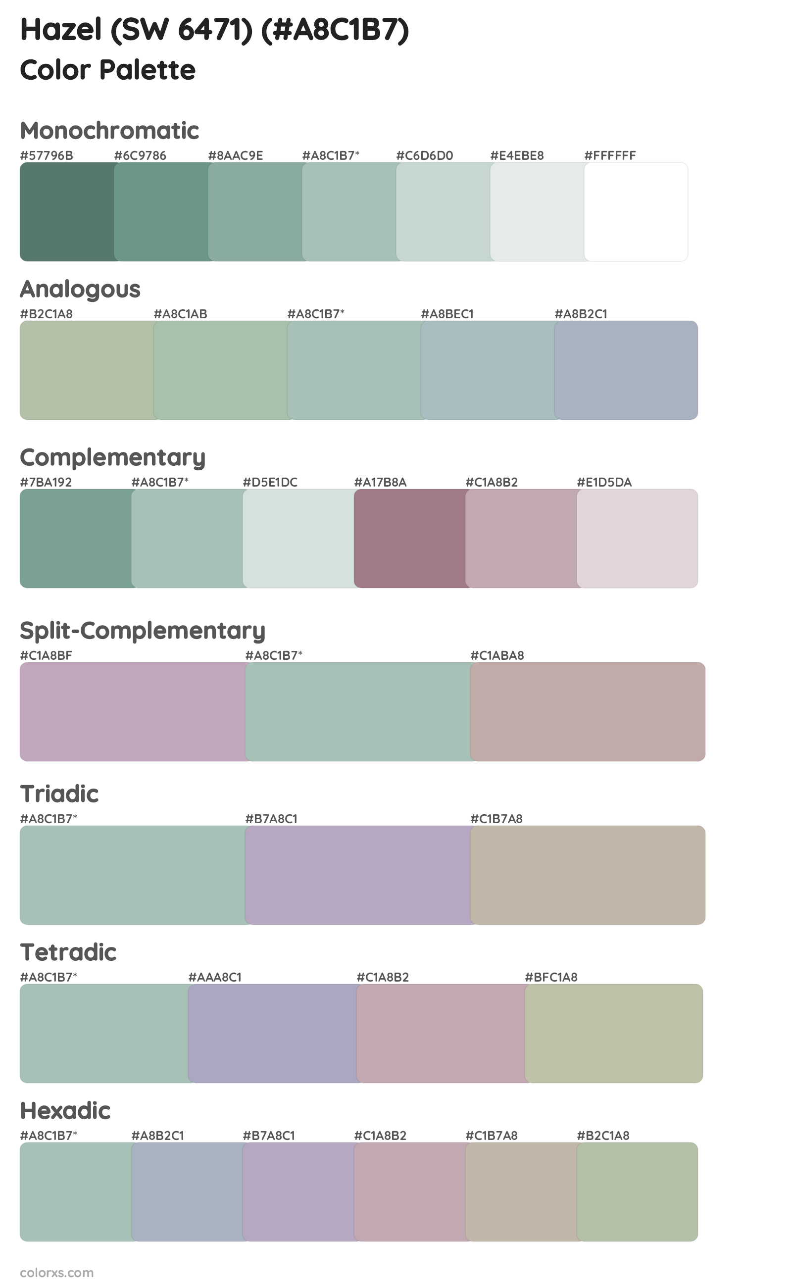 Hazel (SW 6471) Color Scheme Palettes