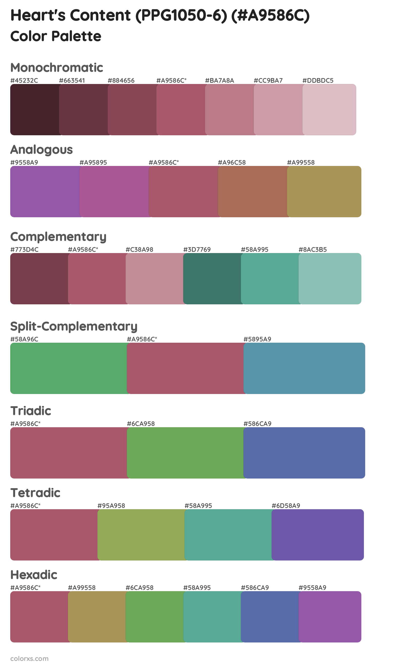 Heart's Content (PPG1050-6) Color Scheme Palettes