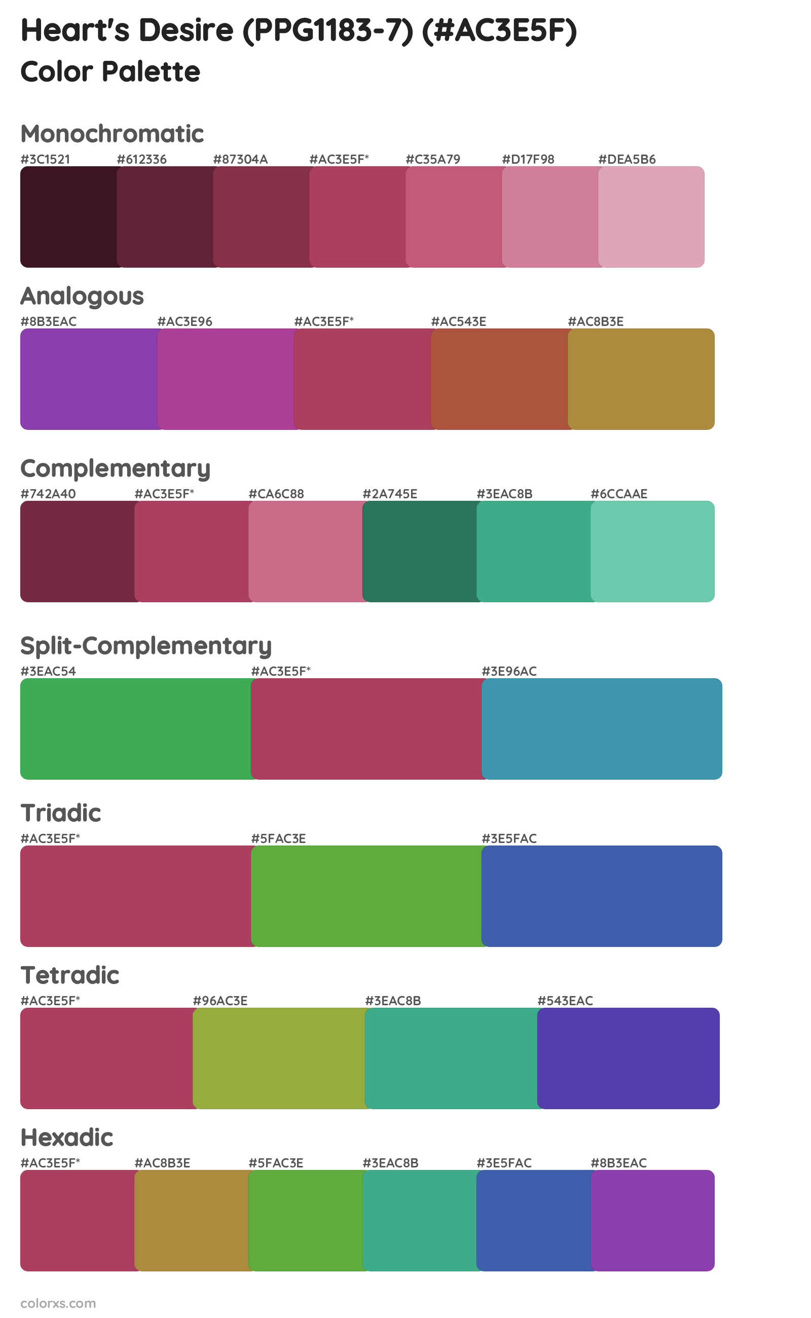 Heart's Desire (PPG1183-7) Color Scheme Palettes