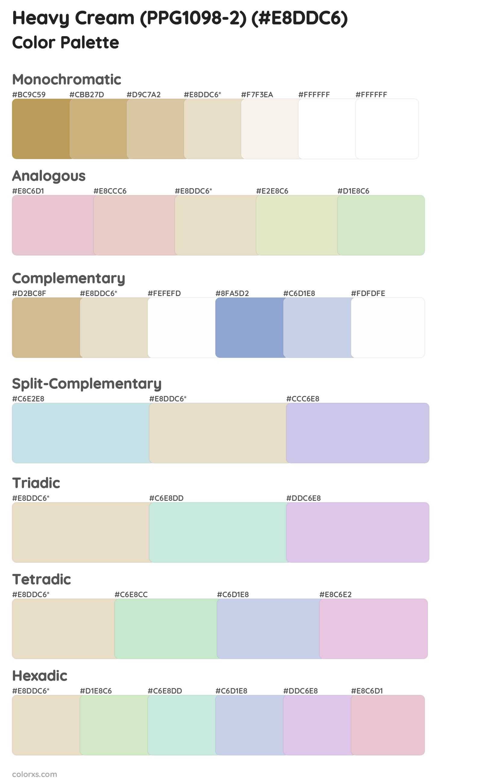 Heavy Cream (PPG1098-2) Color Scheme Palettes