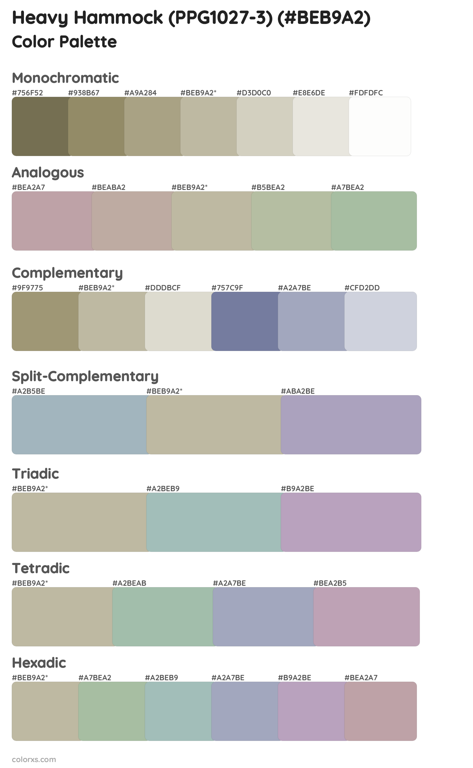 Heavy Hammock (PPG1027-3) Color Scheme Palettes
