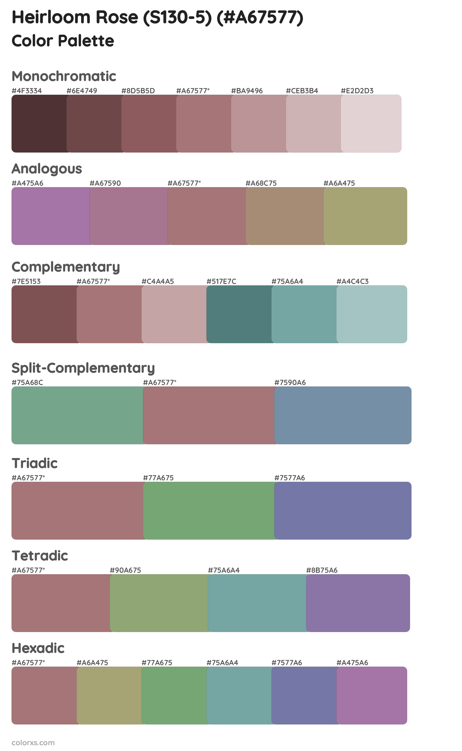 Heirloom Rose (S130-5) Color Scheme Palettes