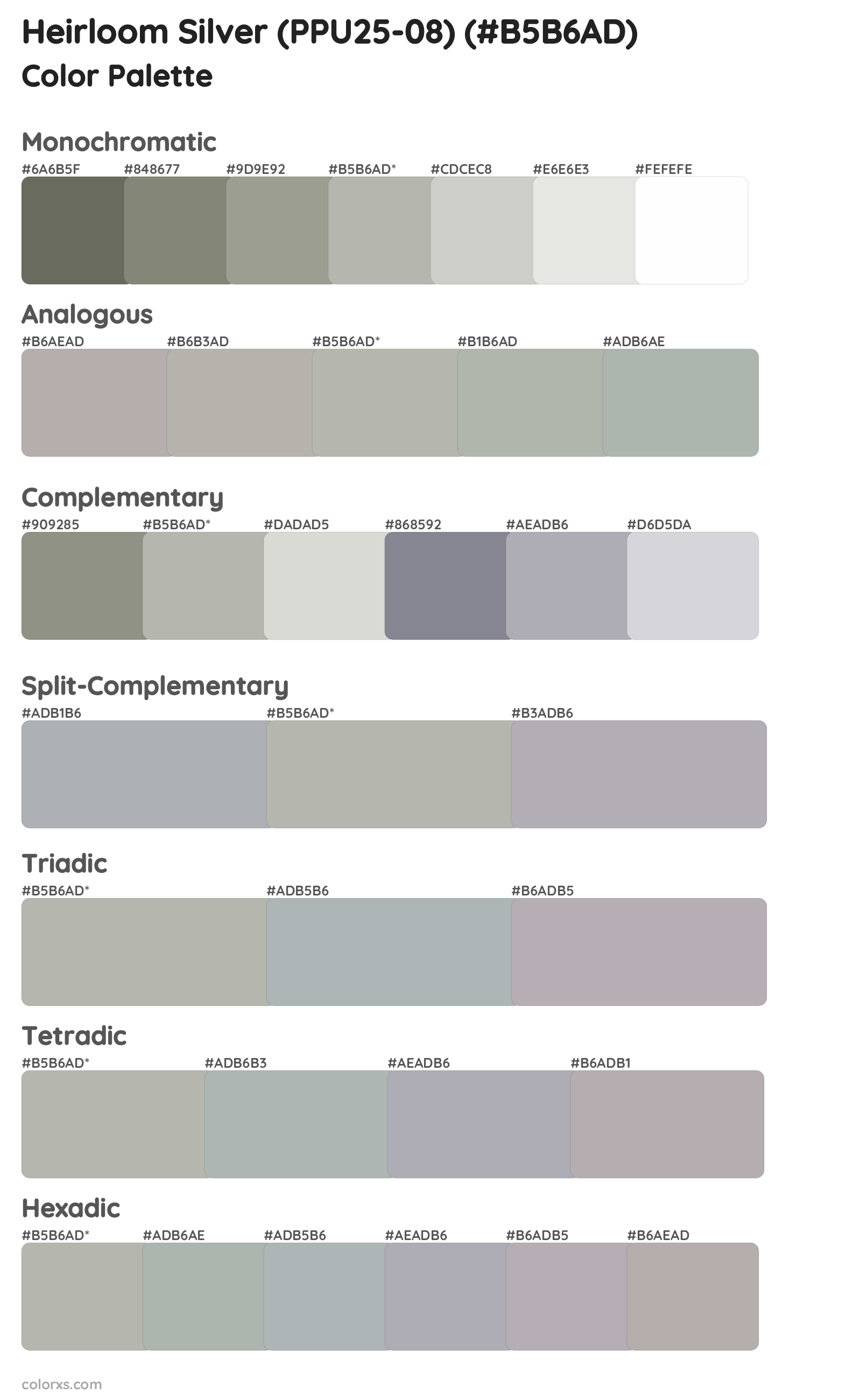 Heirloom Silver (PPU25-08) Color Scheme Palettes