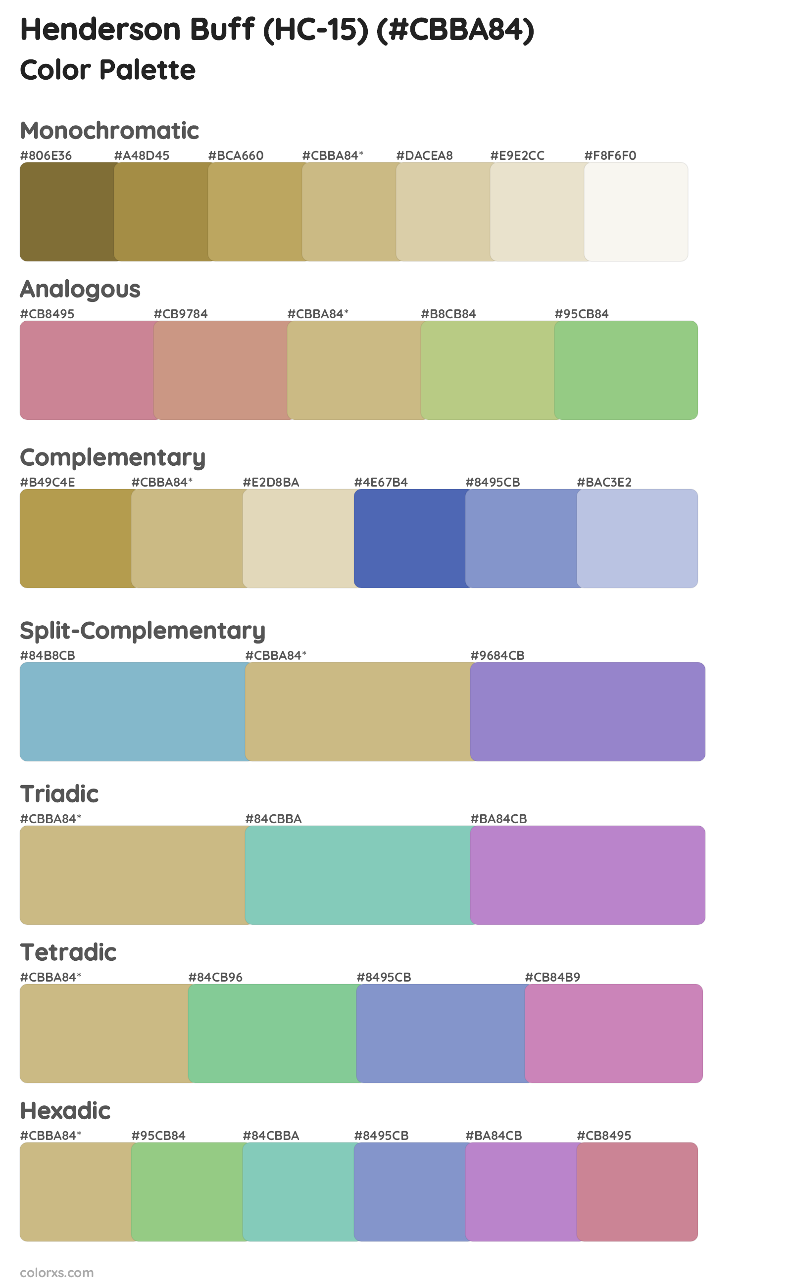 Henderson Buff (HC-15) Color Scheme Palettes