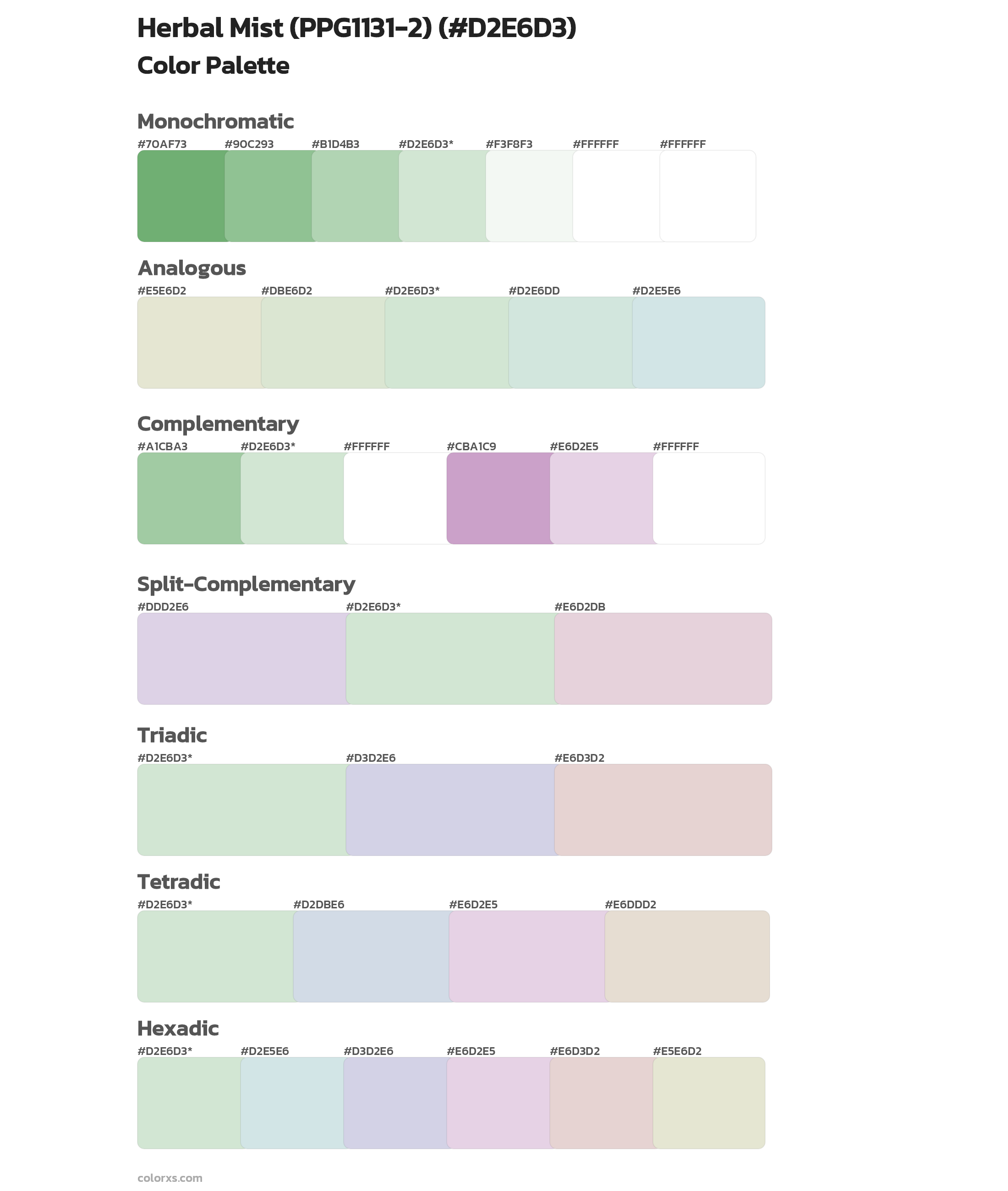 Herbal Mist (PPG1131-2) Color Scheme Palettes