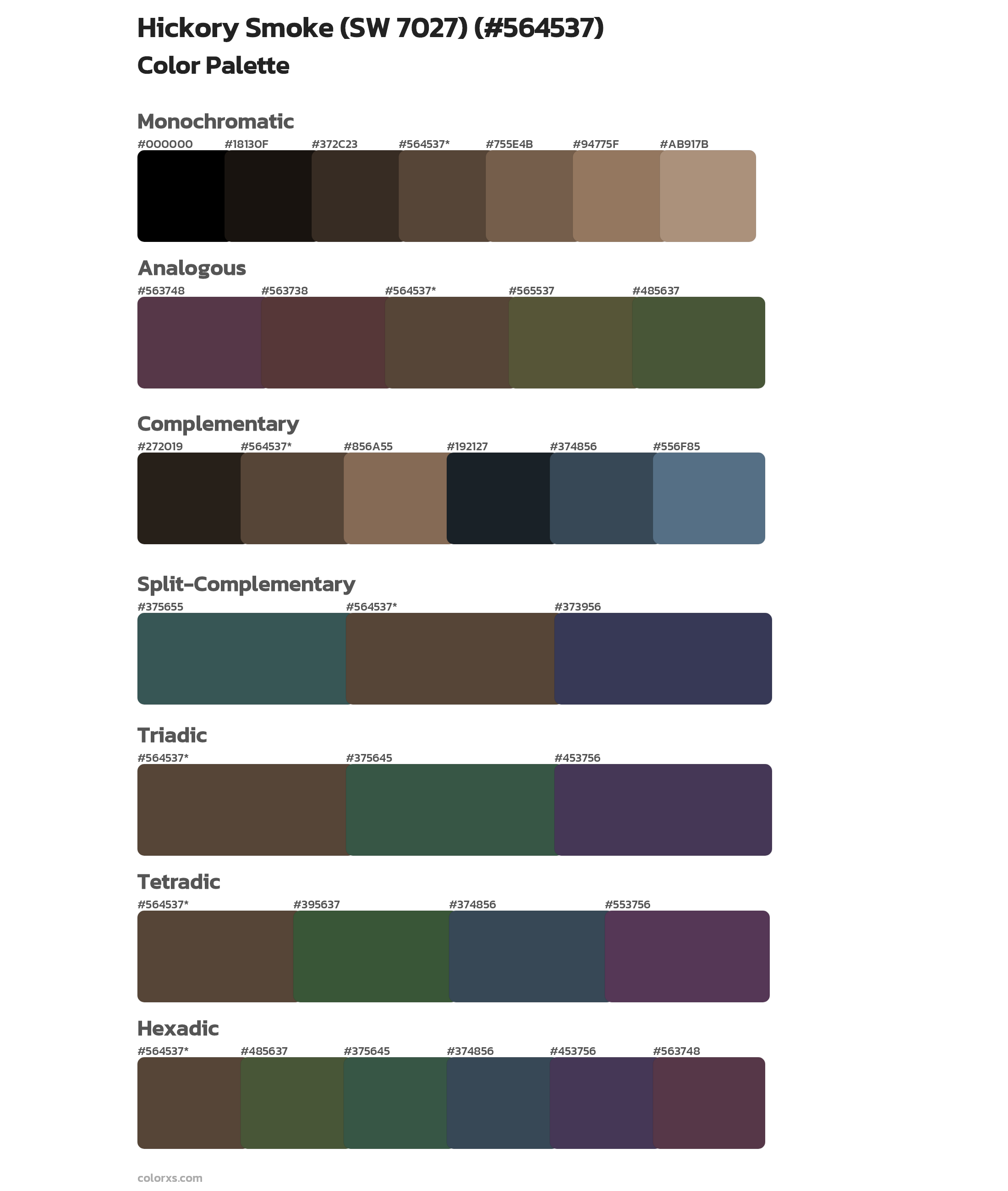 Sherwin Williams Hickory Smoke (SW 7027) Paint coordinating colors and