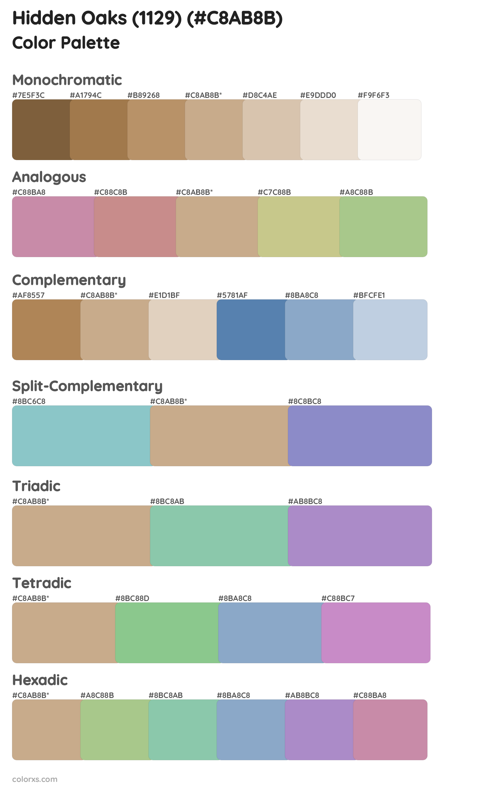 Hidden Oaks (1129) Color Scheme Palettes