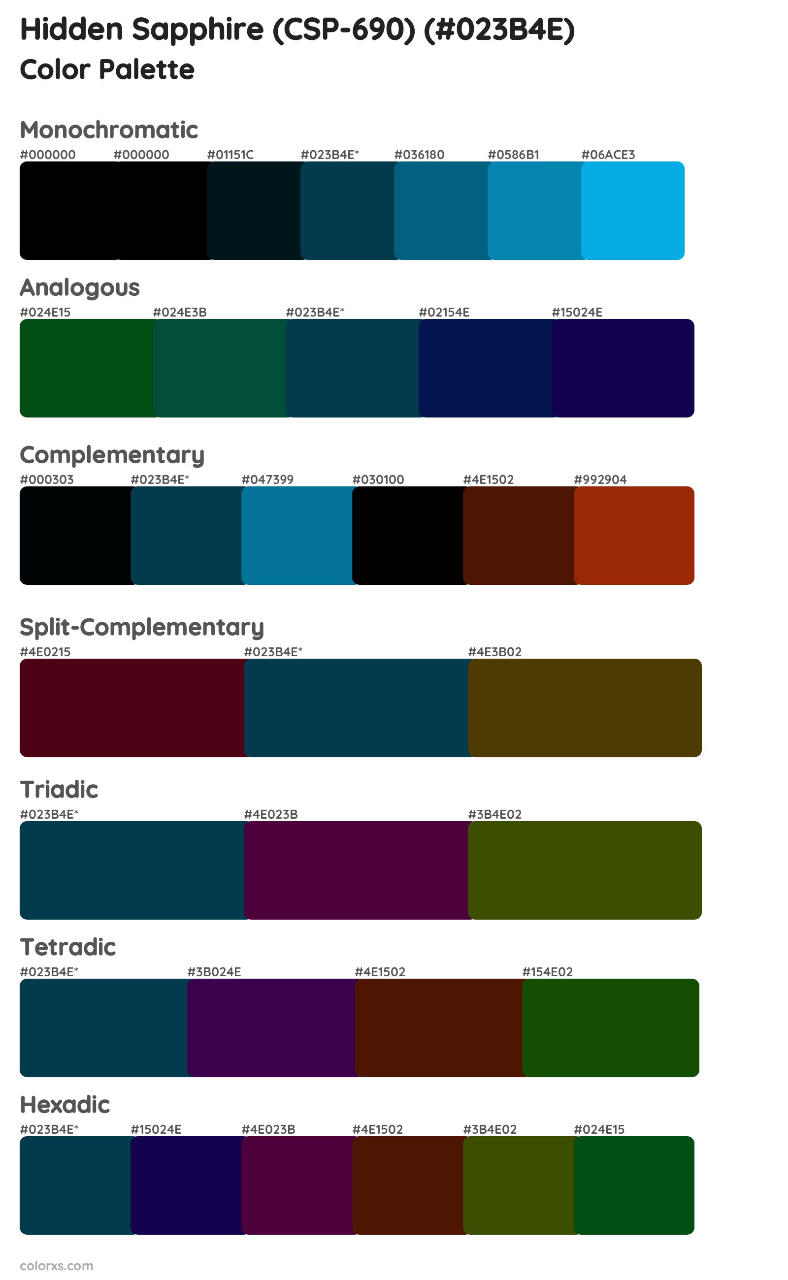 Hidden Sapphire (CSP-690) Color Scheme Palettes