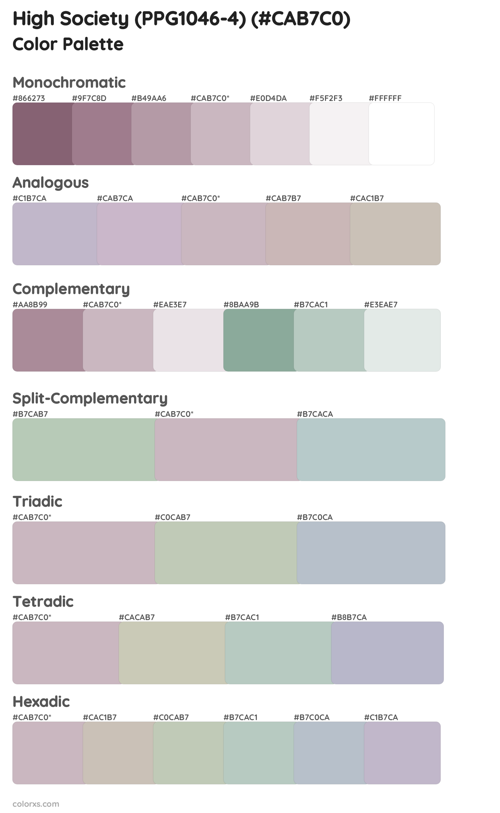 High Society (PPG1046-4) Color Scheme Palettes