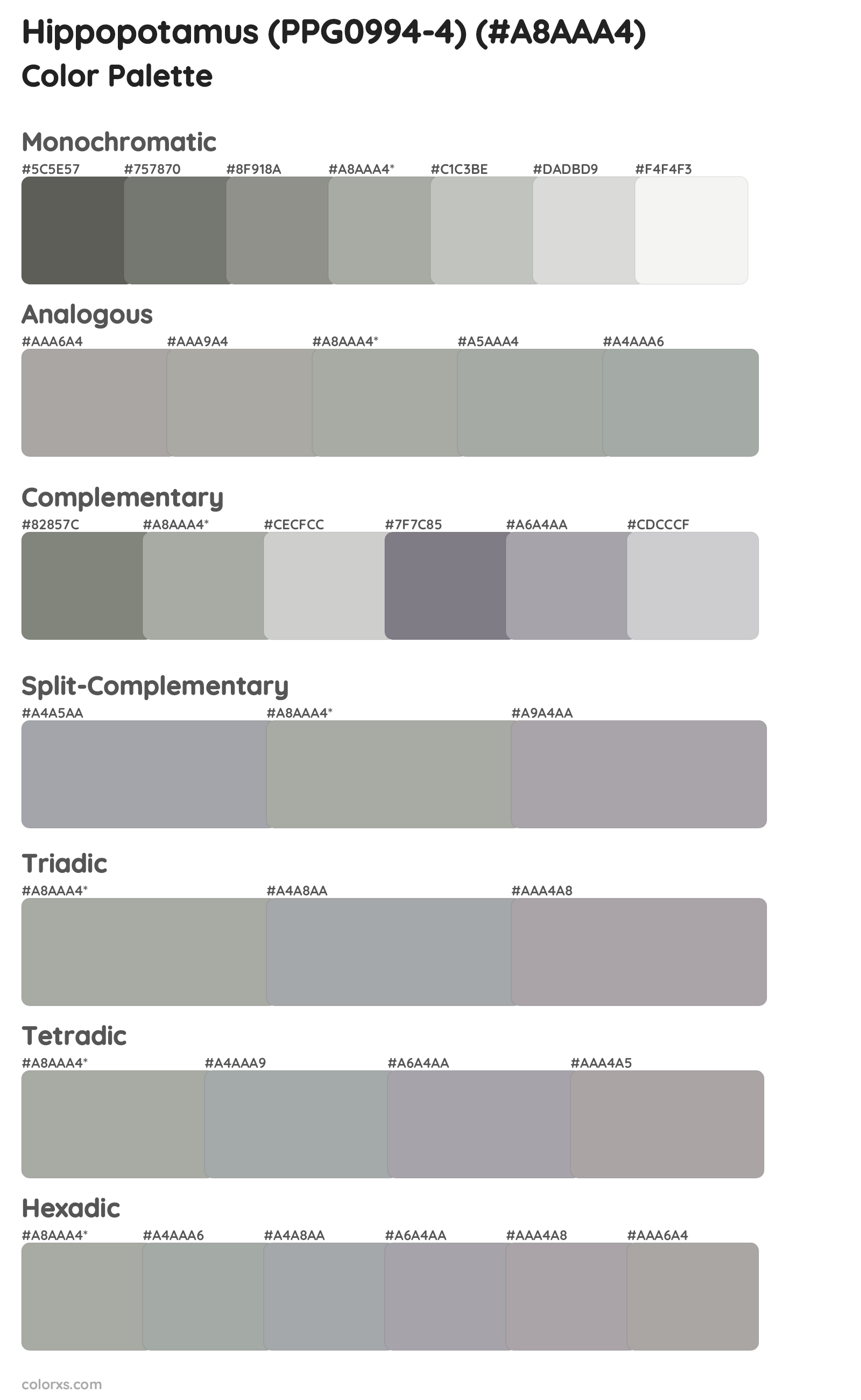 Hippopotamus (PPG0994-4) Color Scheme Palettes