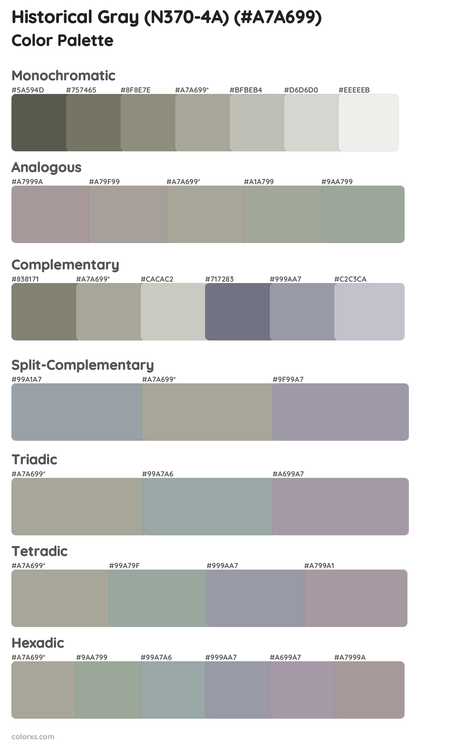 Historical Gray (N370-4A) Color Scheme Palettes