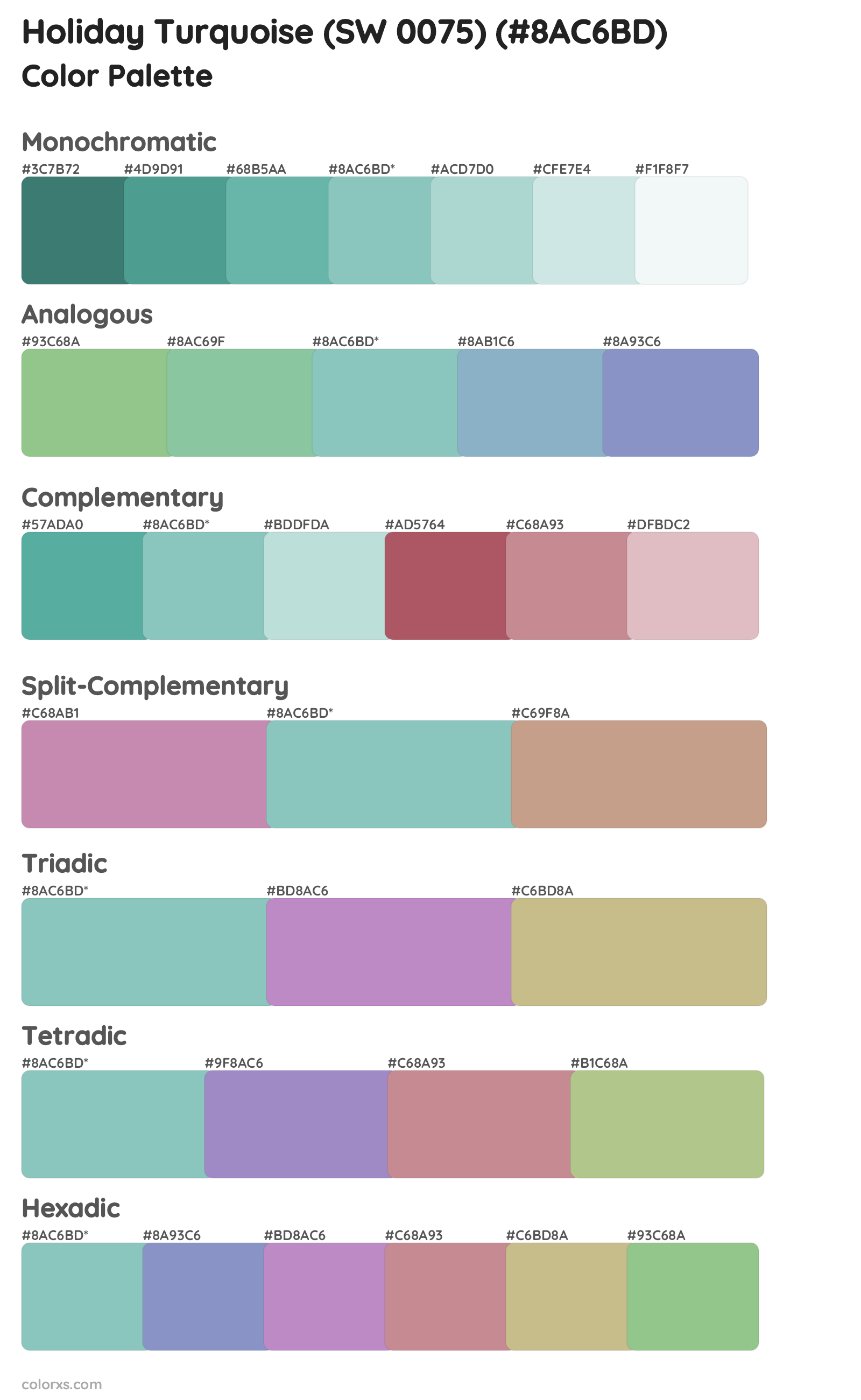 Holiday Turquoise (SW 0075) Color Scheme Palettes