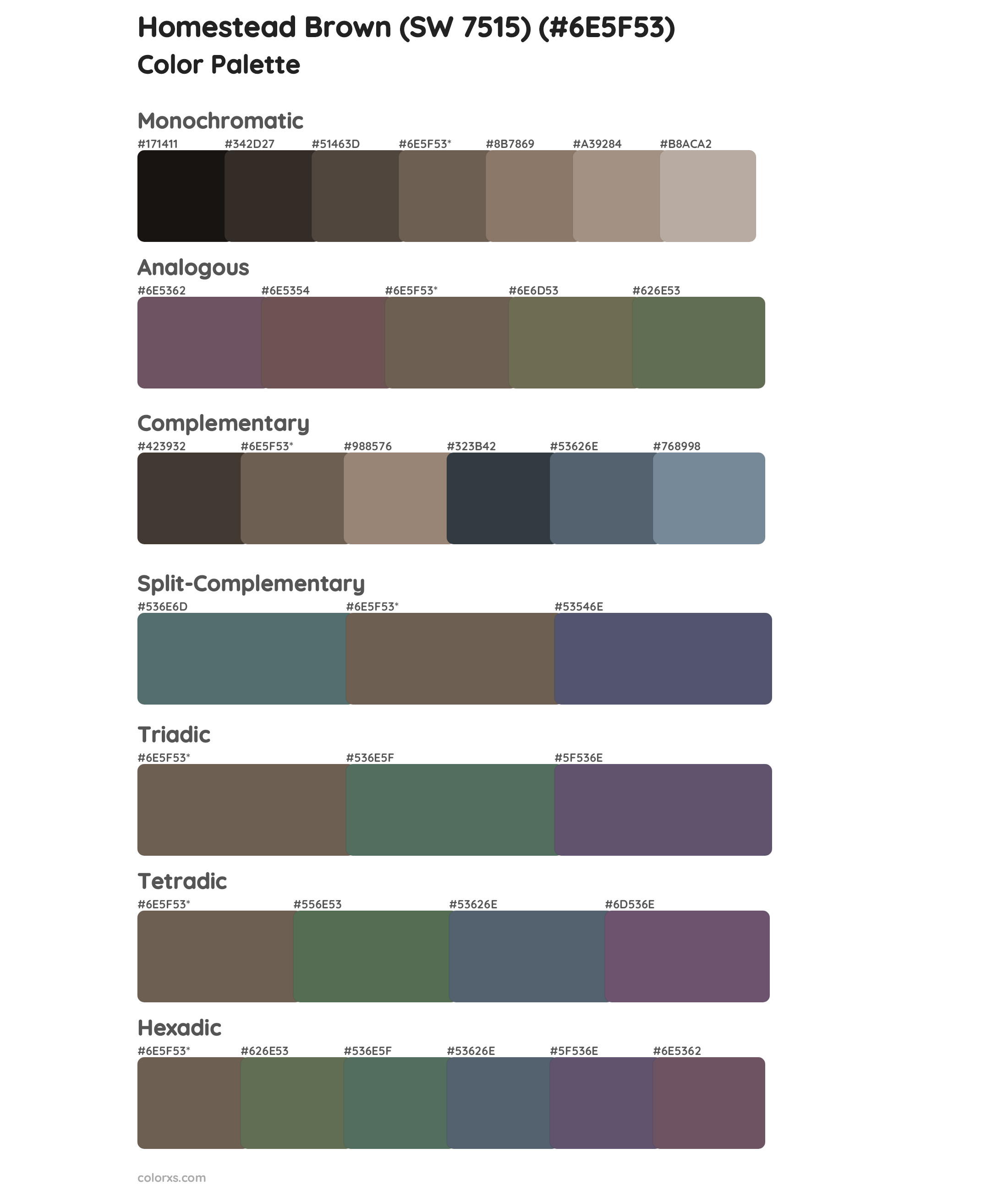 Homestead Brown (SW 7515) Color Scheme Palettes