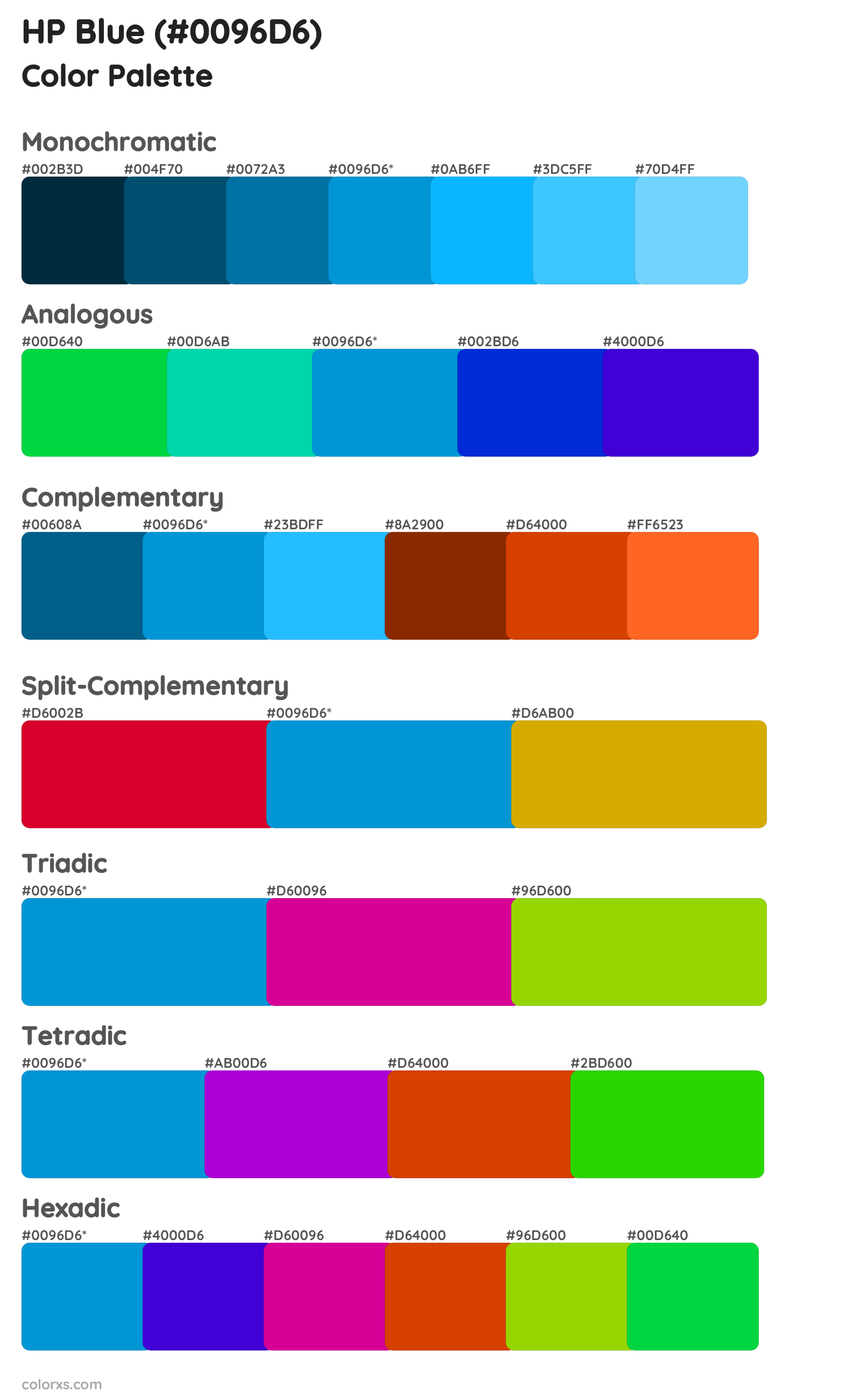 HP Blue Color Scheme Palettes