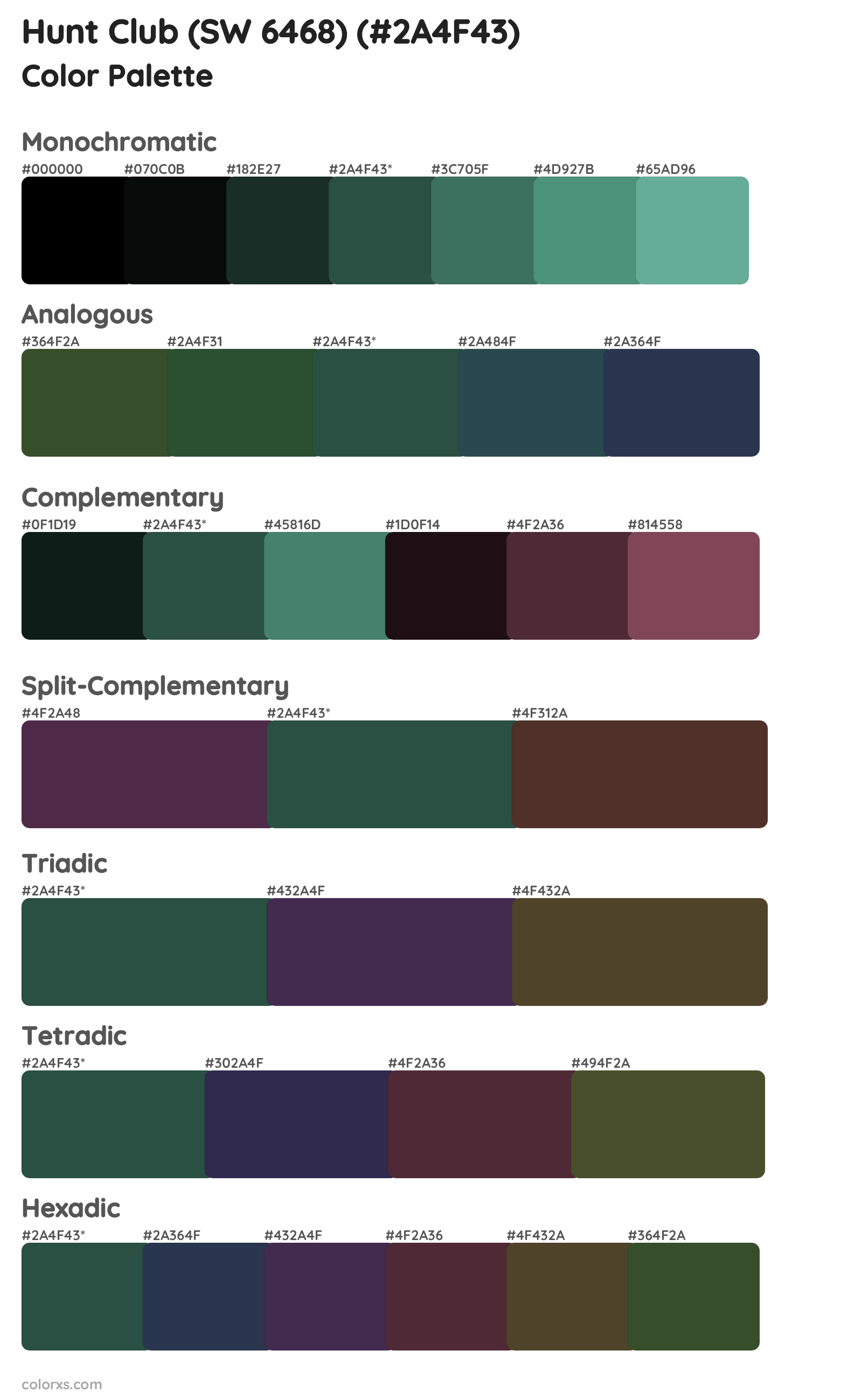 Hunt Club (SW 6468) Color Scheme Palettes