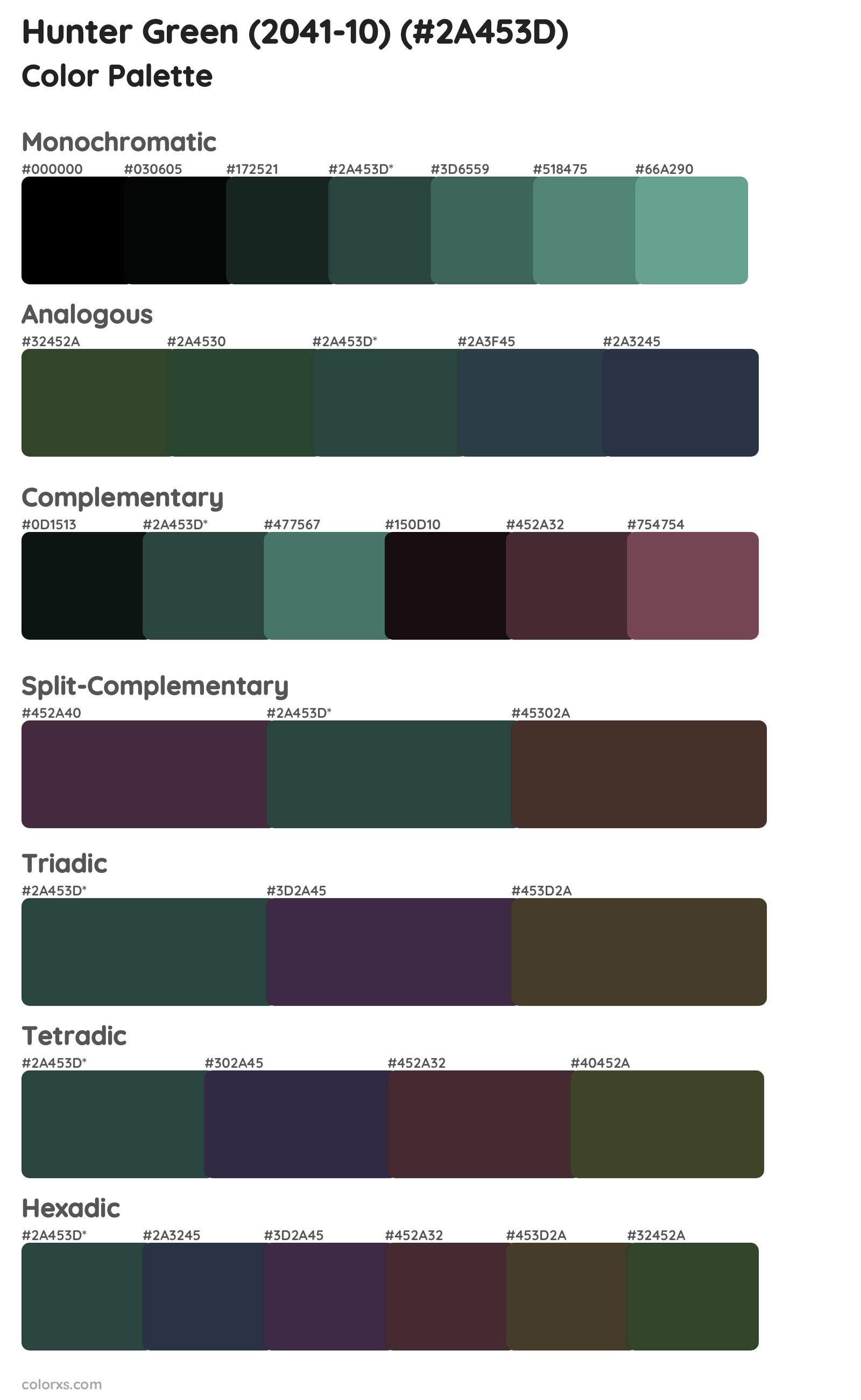 Hunter Green (2041-10) Color Scheme Palettes