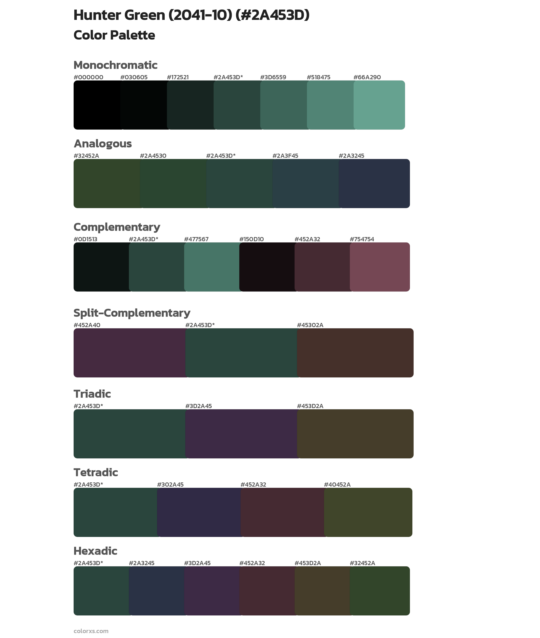 Hunter Green (2041-10) Color Scheme Palettes