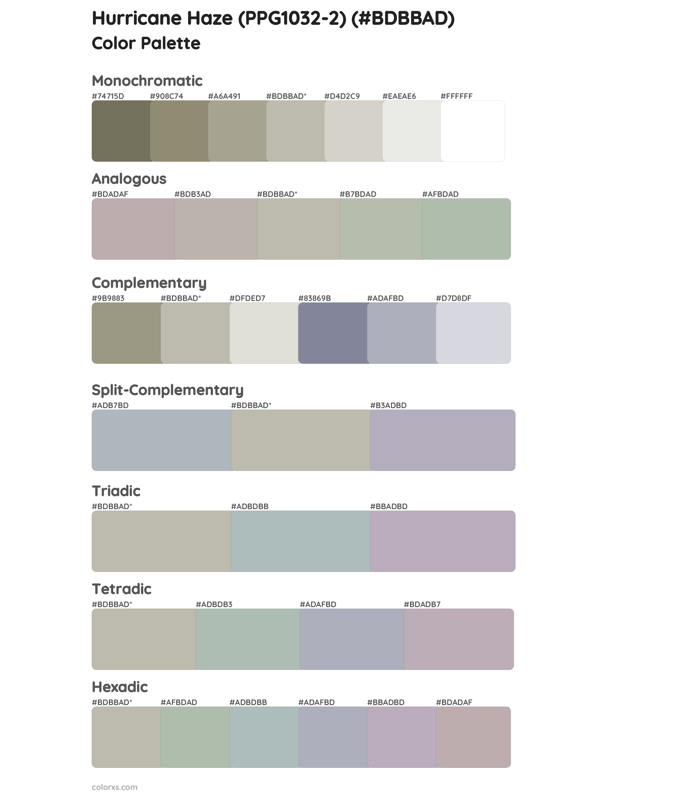 Hurricane Haze (PPG1032-2) Color Scheme Palettes